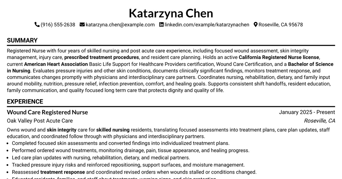 7 RN Wound Care Treatment, Skilled Nursing Resume Templates with Example