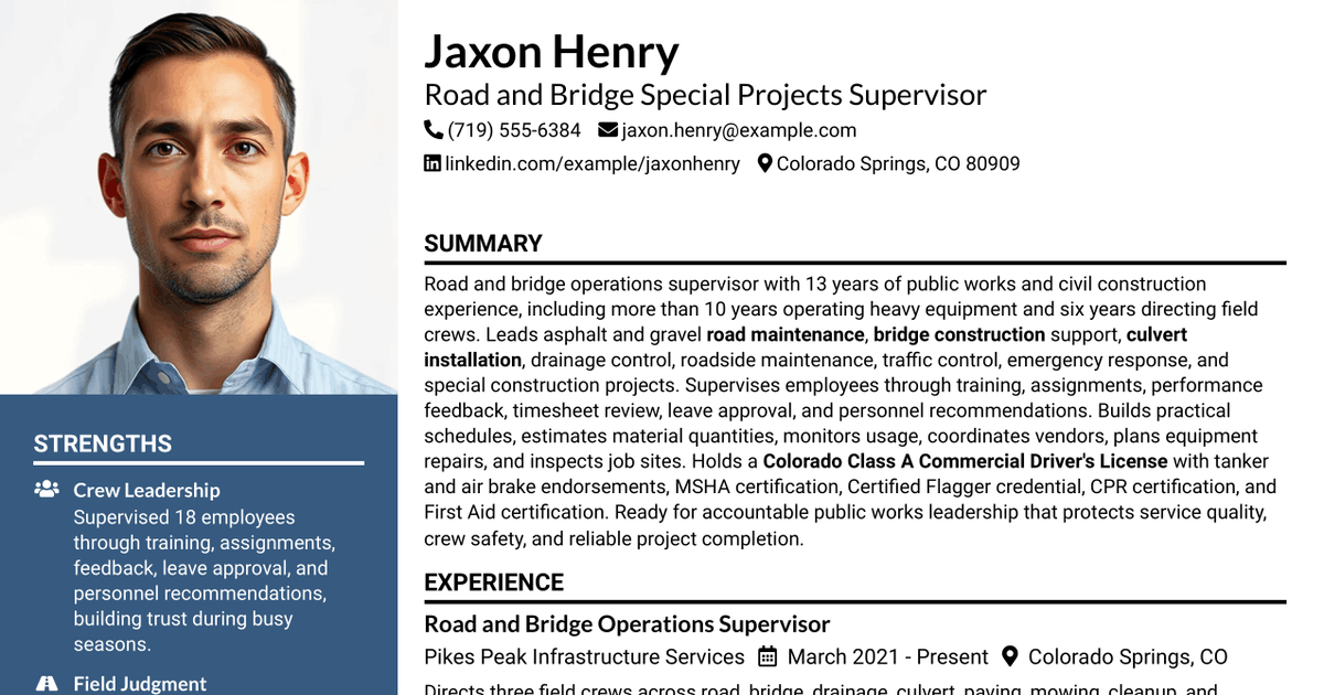 7 Road & Bridge - Special Projects Supervisor Resume Templates with Example