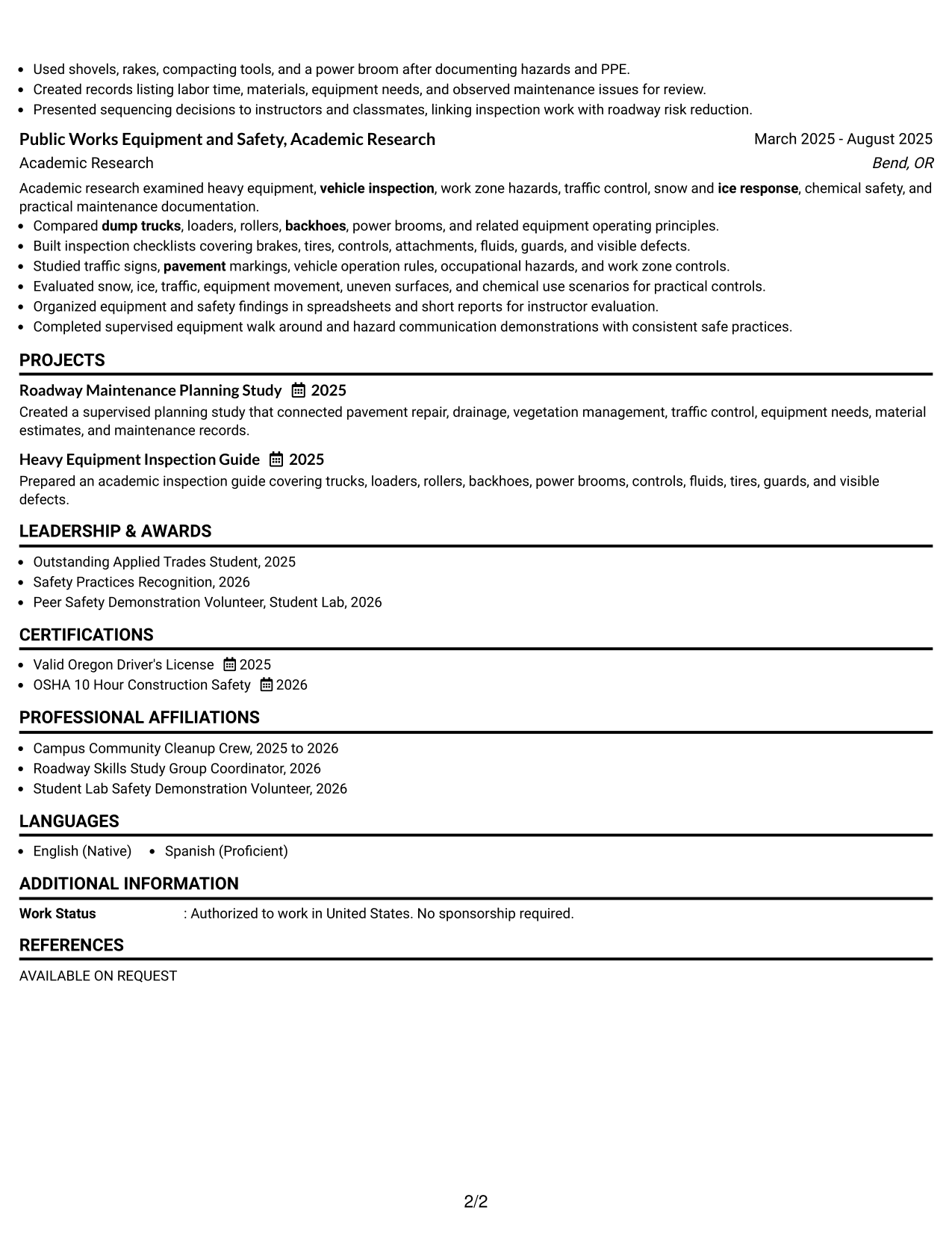 Resume Example Page 2