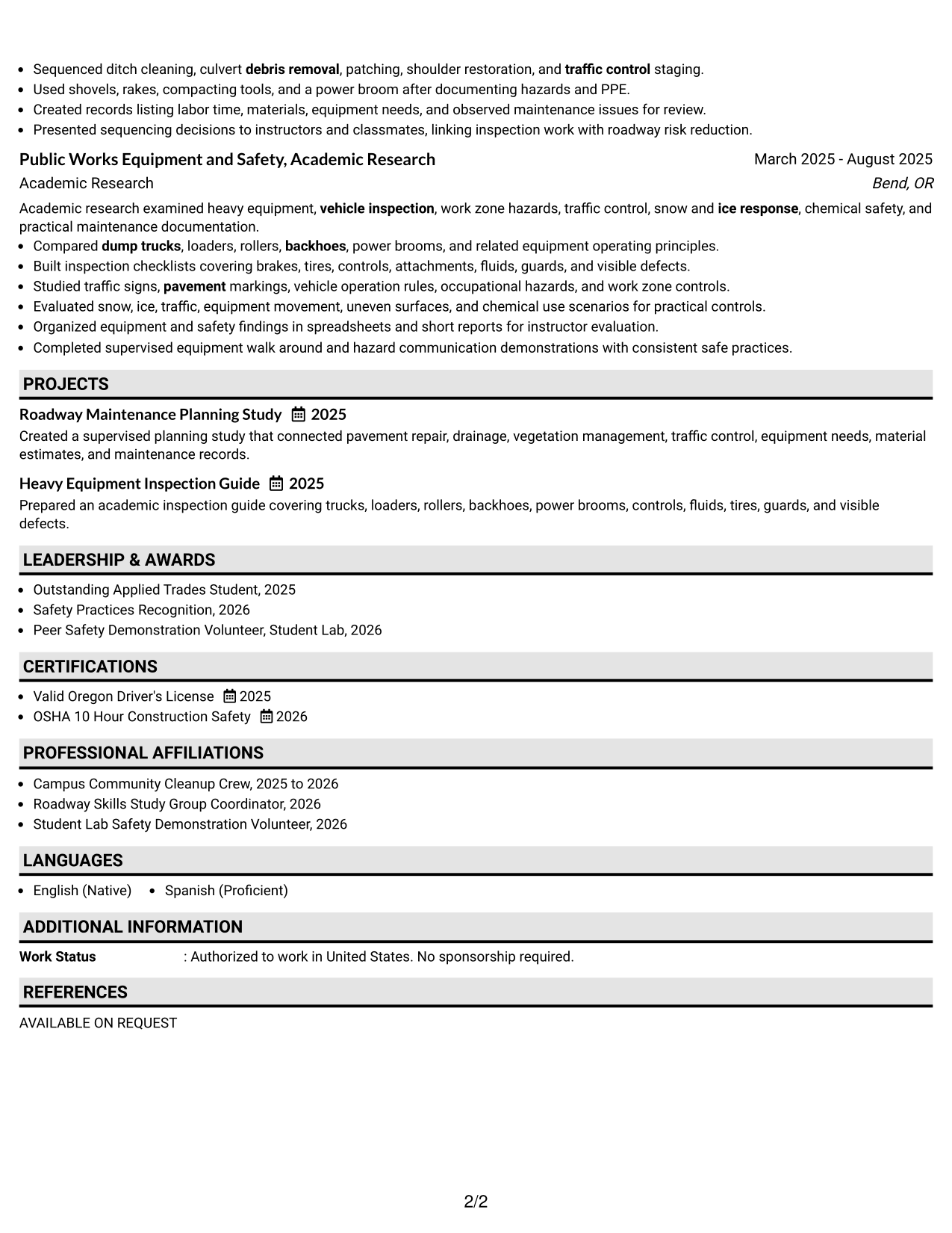 Resume Example Page 2