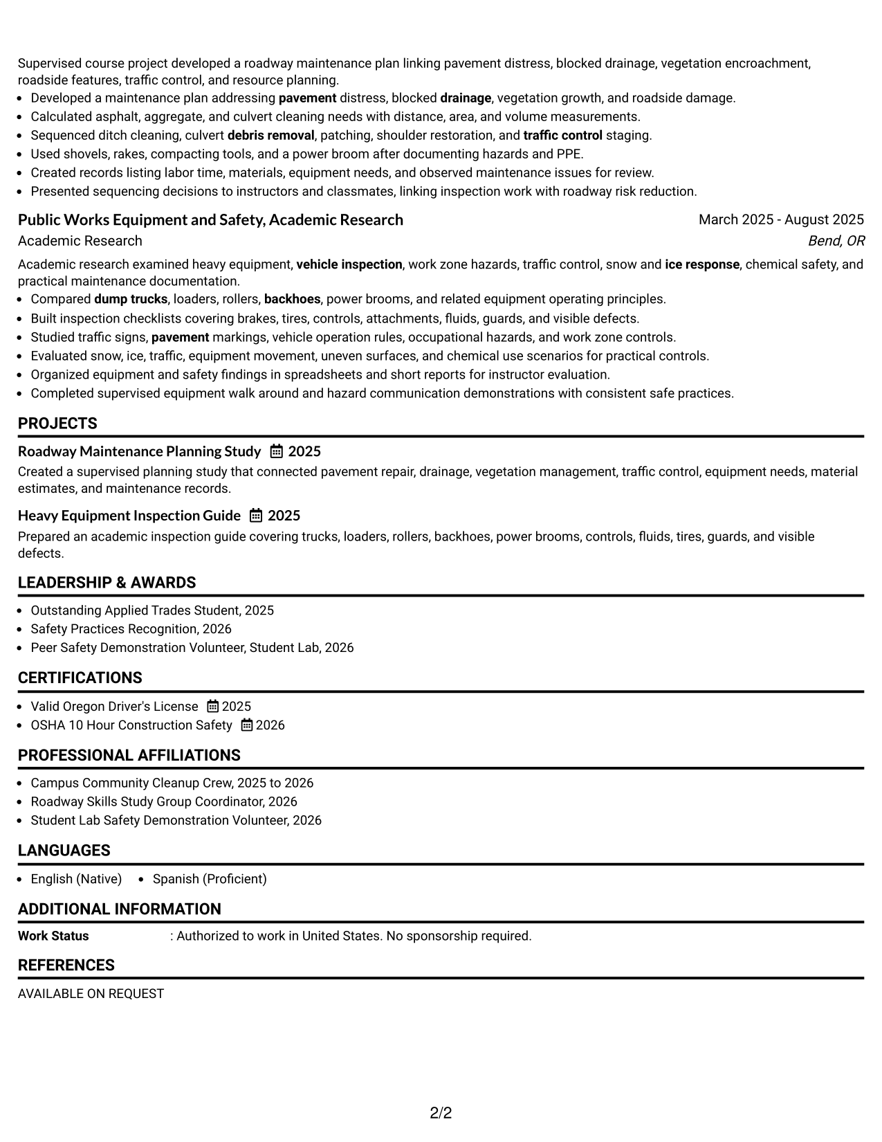 Resume Example Page 2