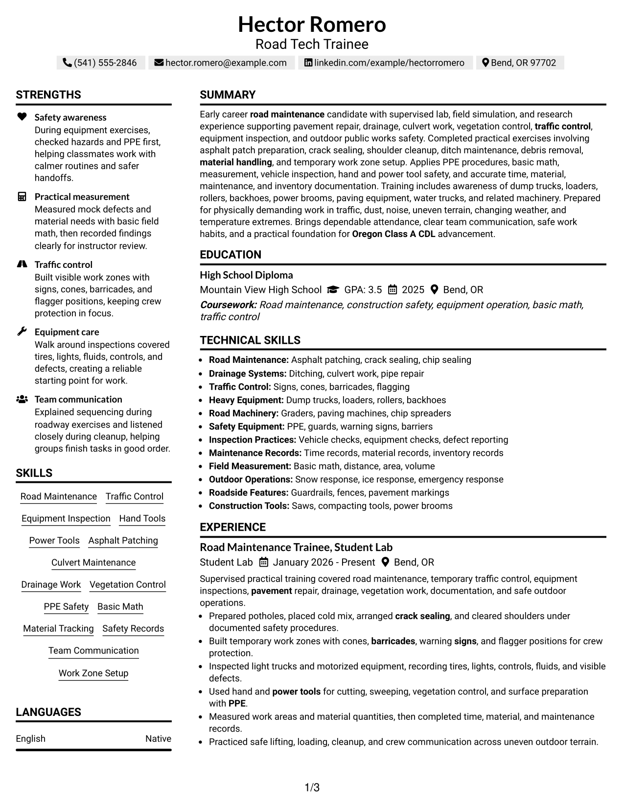 Resume Example Page 1