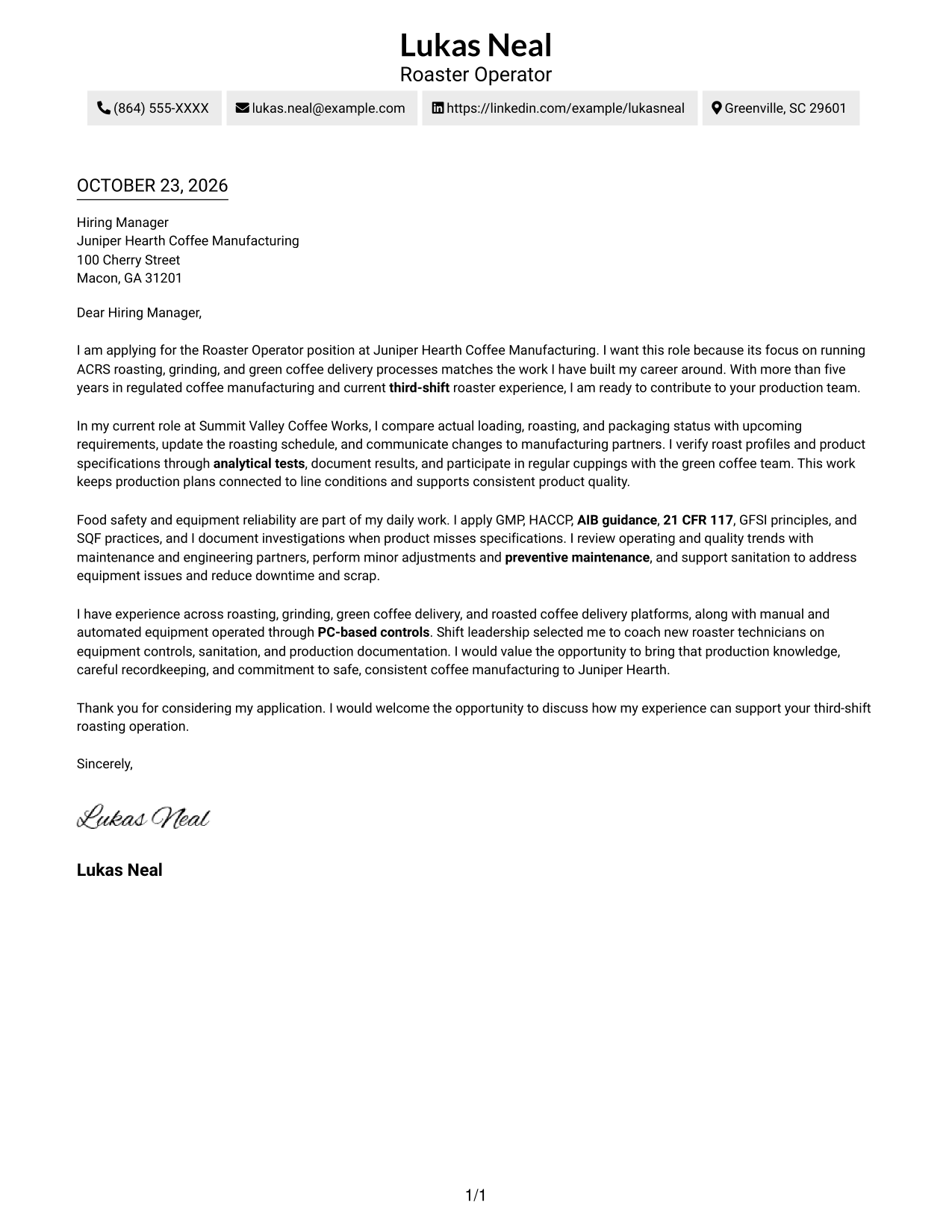 Cover letter example — page 1