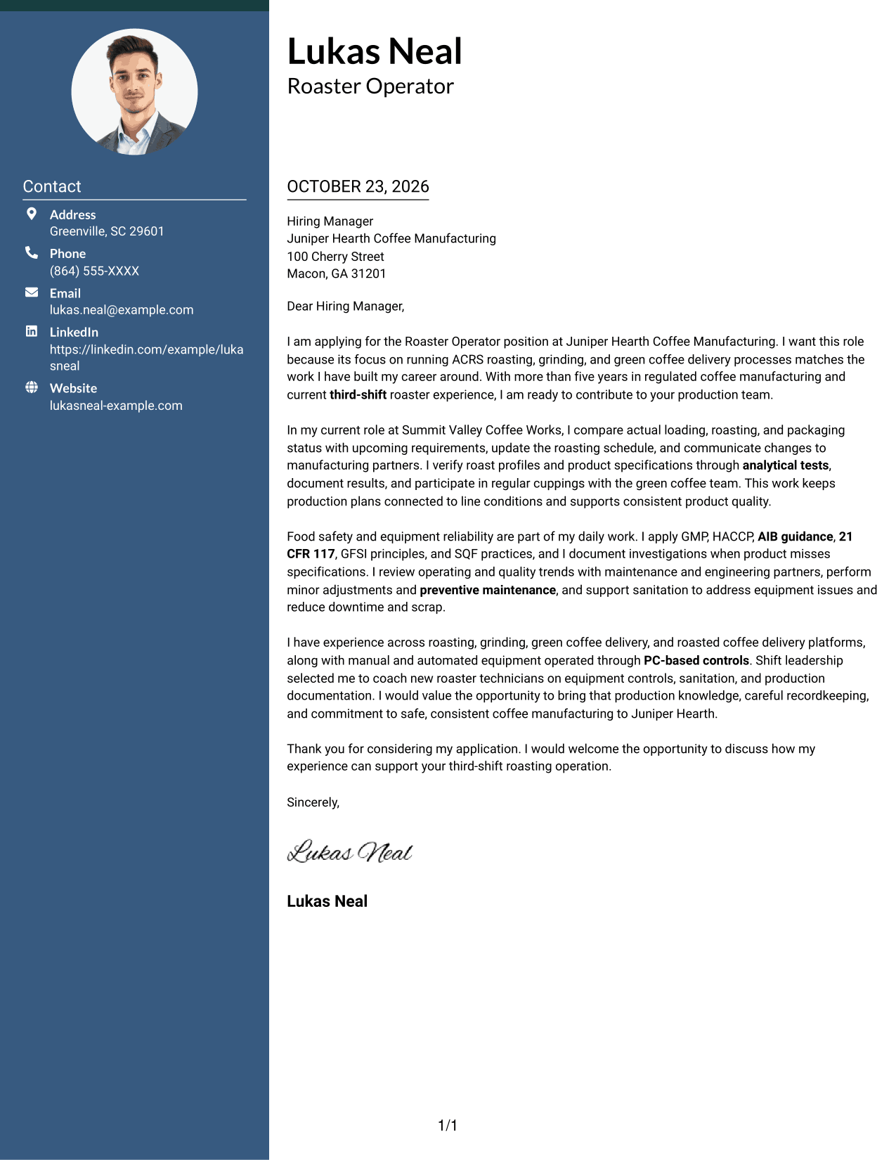 Cover letter example — page 1