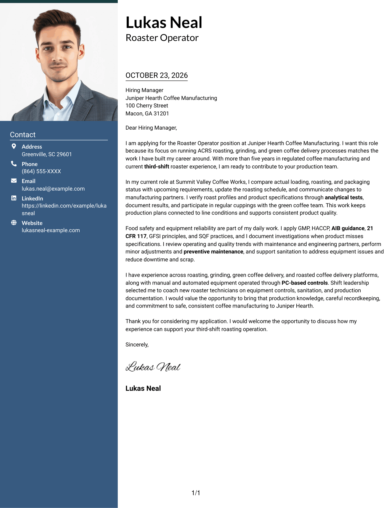 Cover letter example — page 1