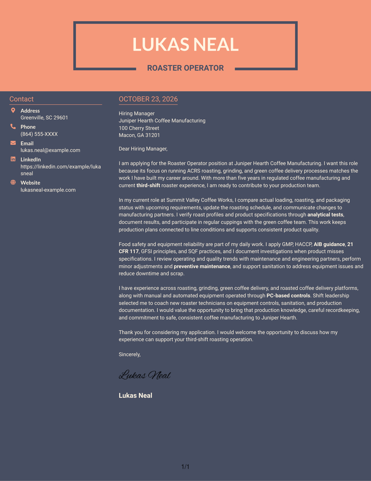 Cover letter example — page 1