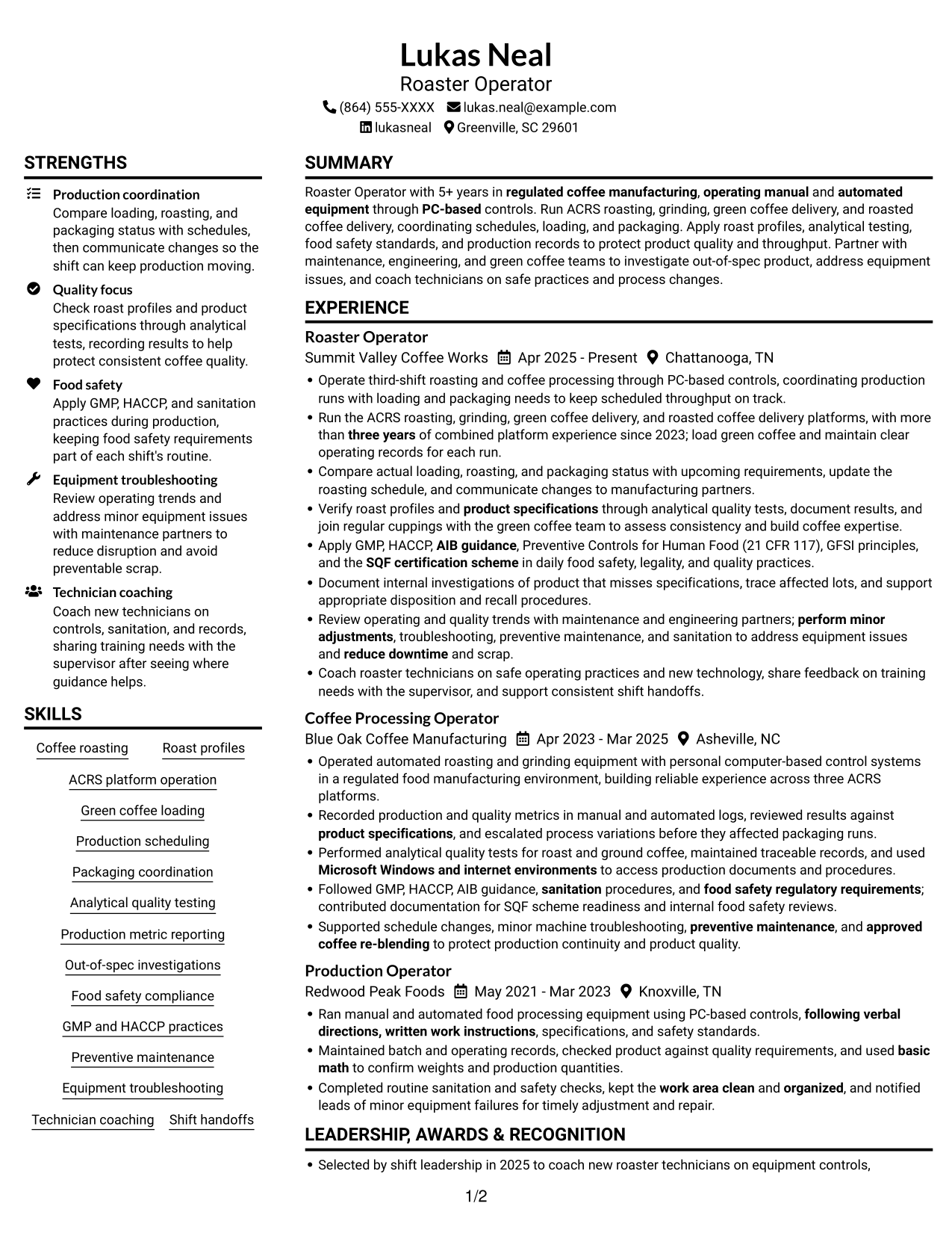 Resume example — page 1