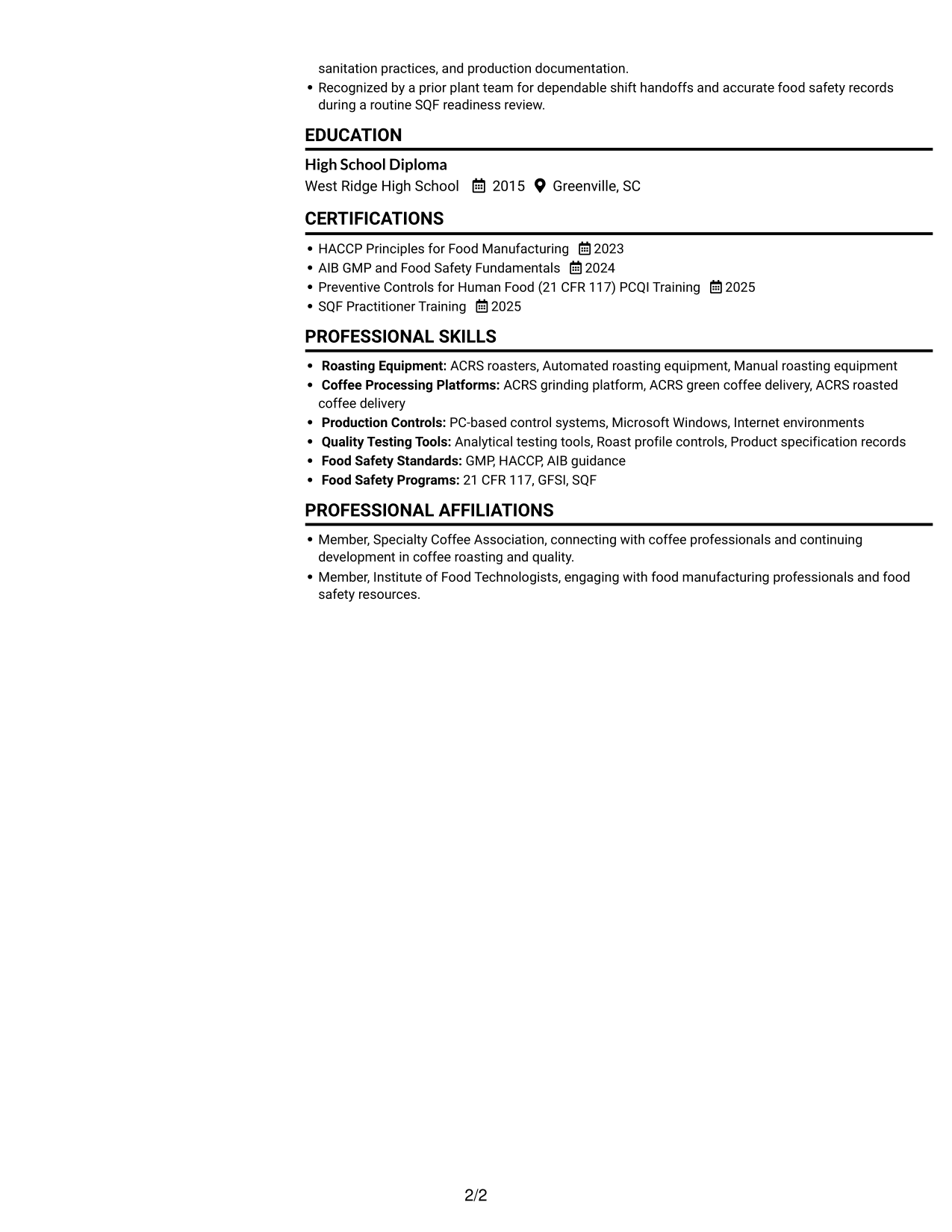 Resume example — page 2