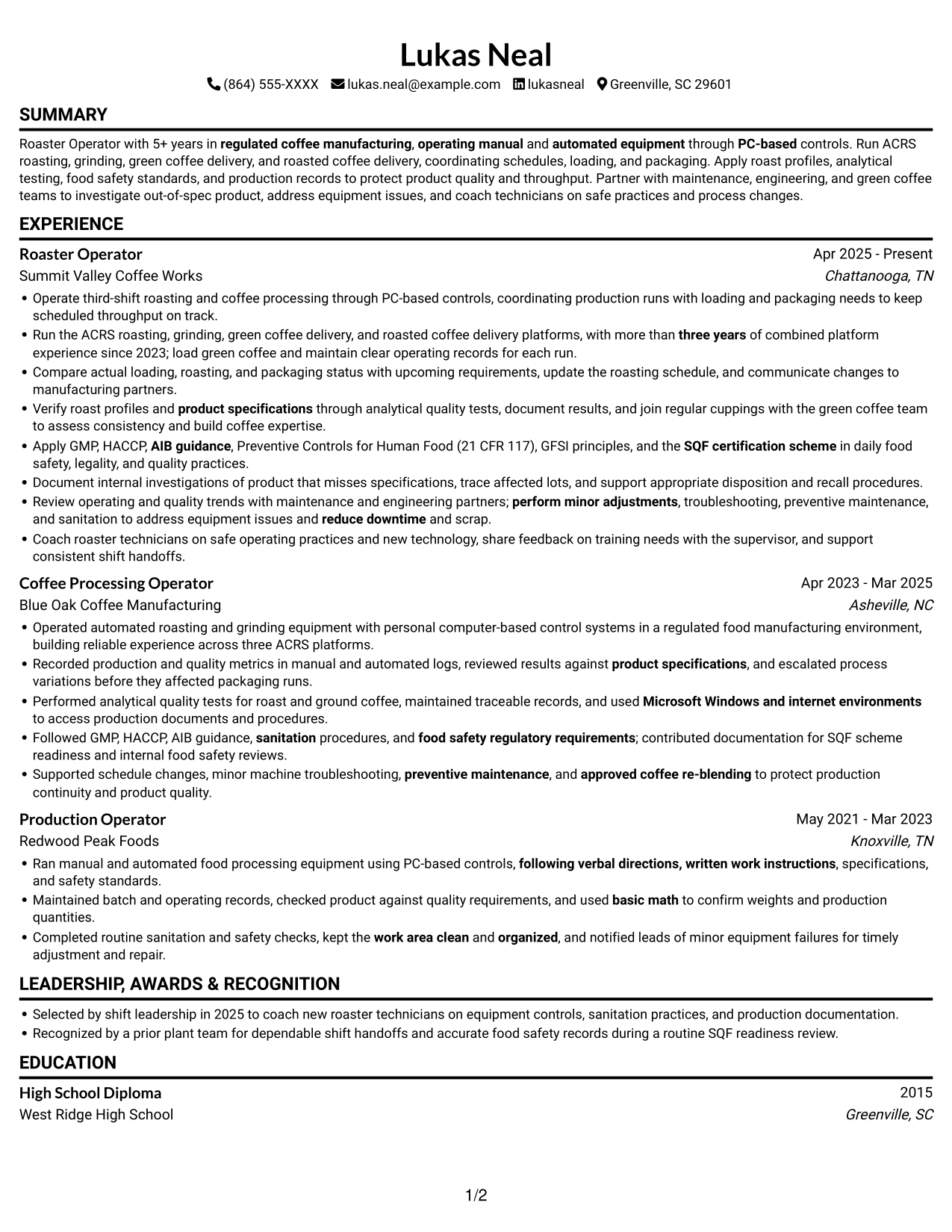 Resume example — page 1