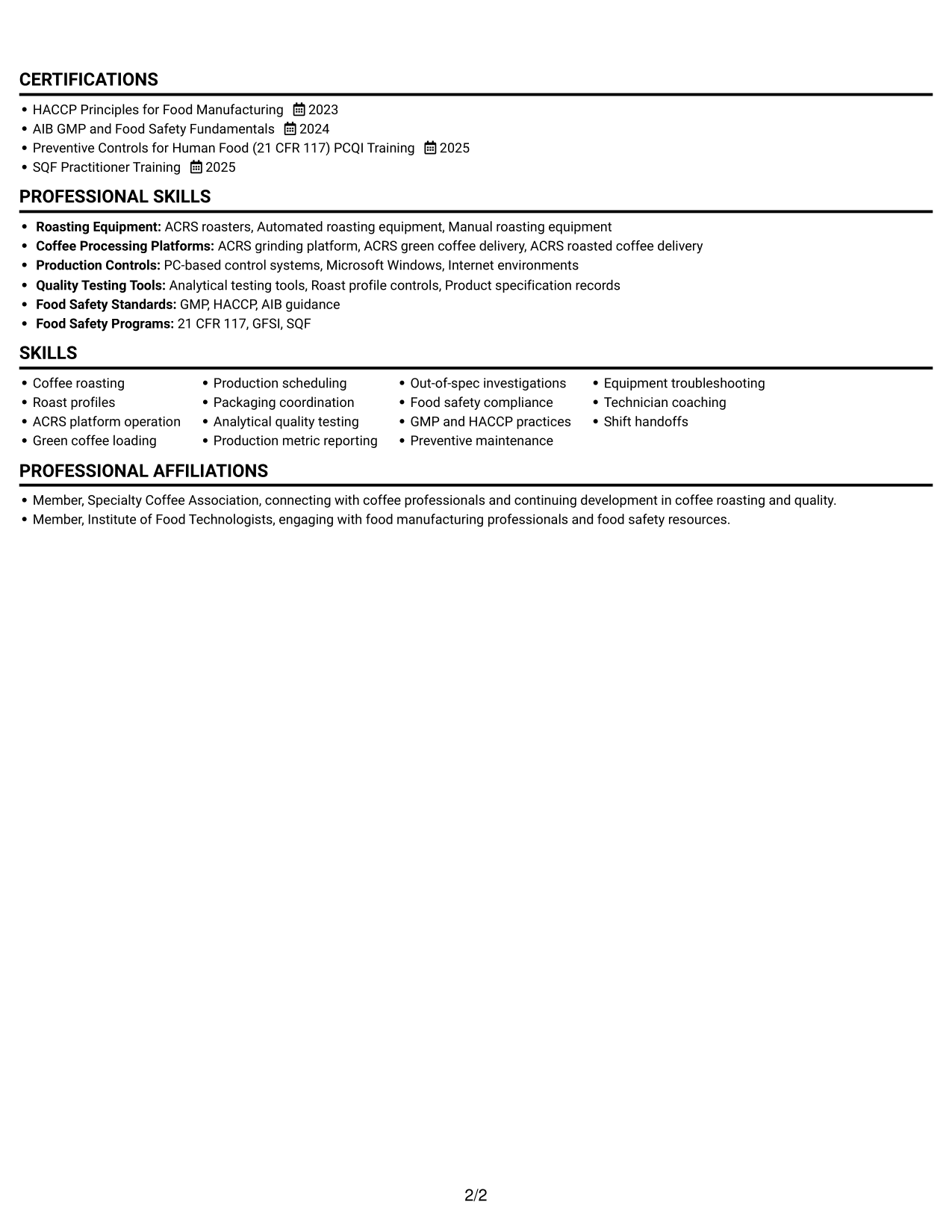 Resume example — page 2