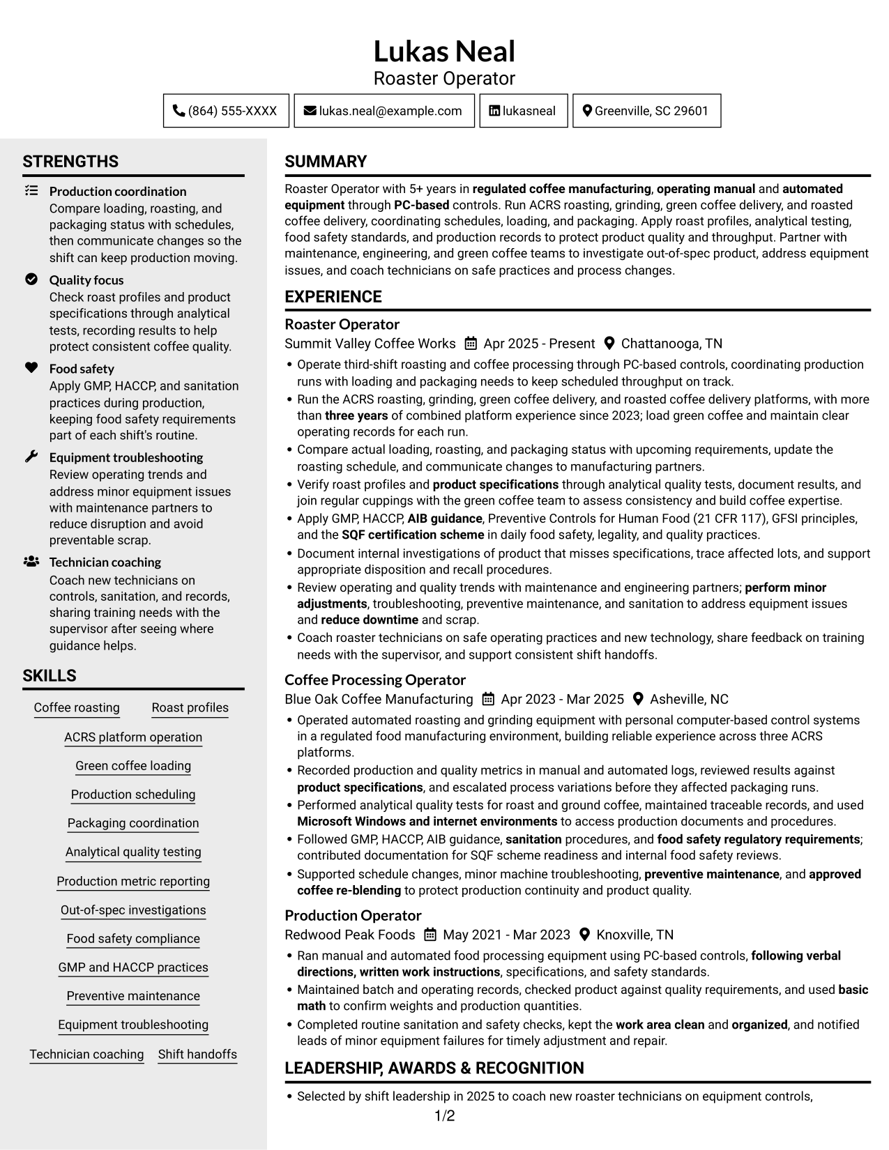 Resume example — page 1