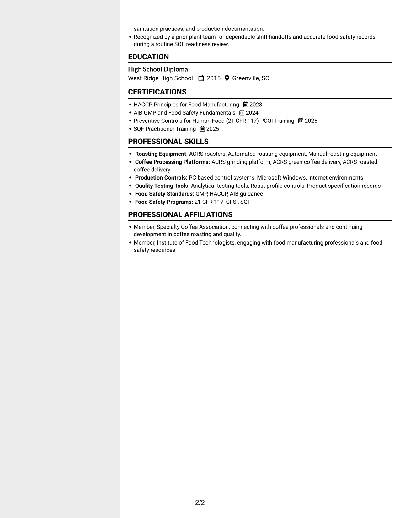 Resume example — page 2
