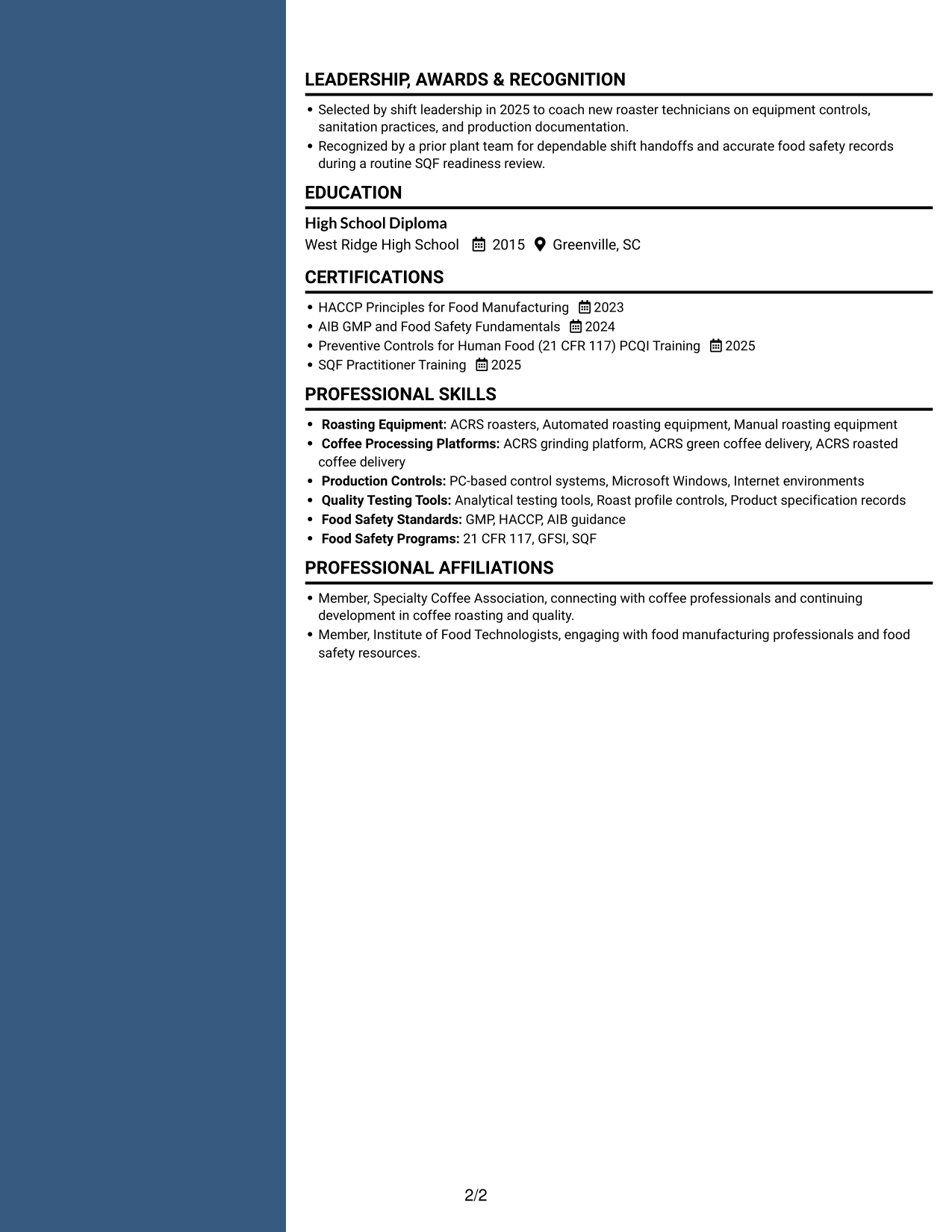 Resume example — page 2