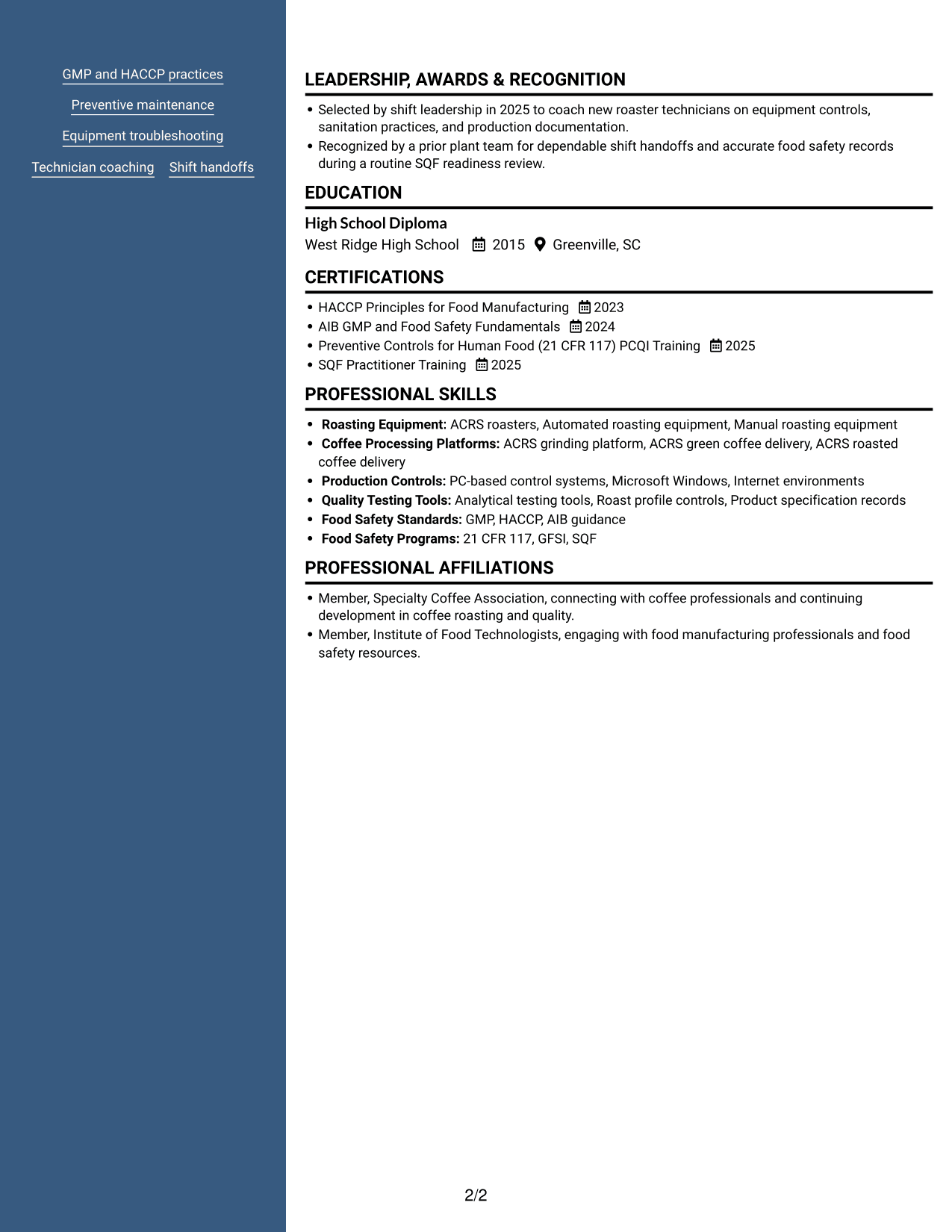 Resume example — page 2