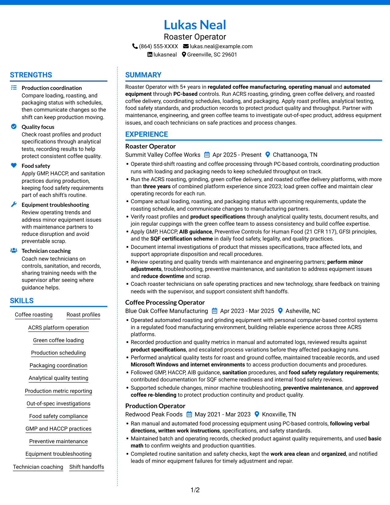Resume example — page 1