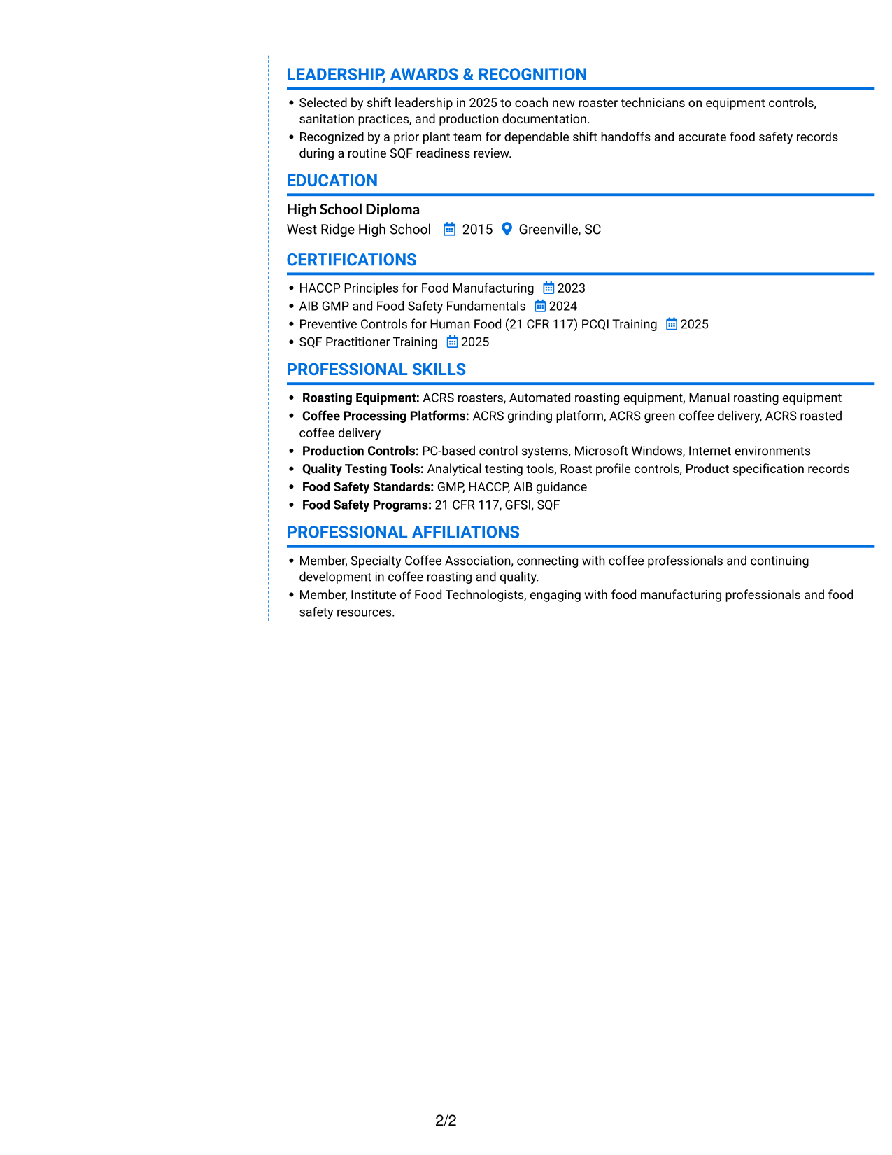 Resume example — page 2