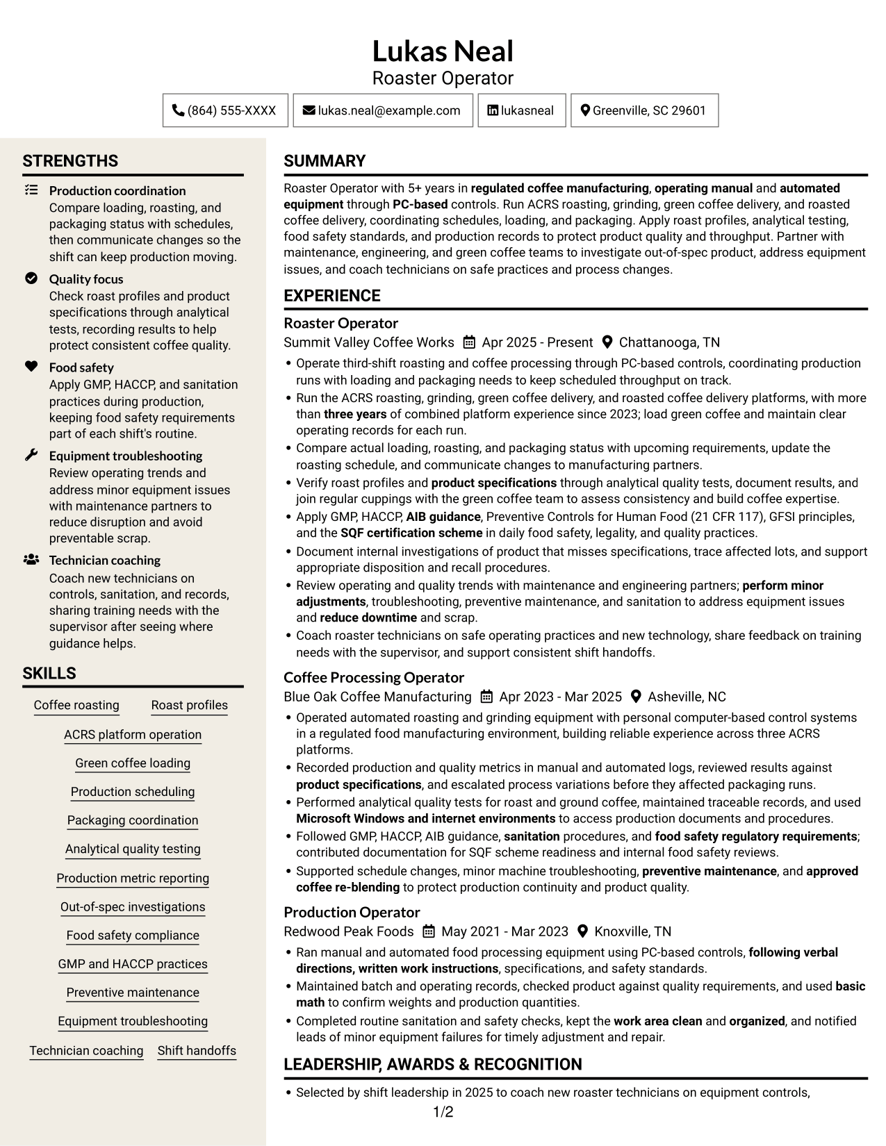 Resume example — page 1