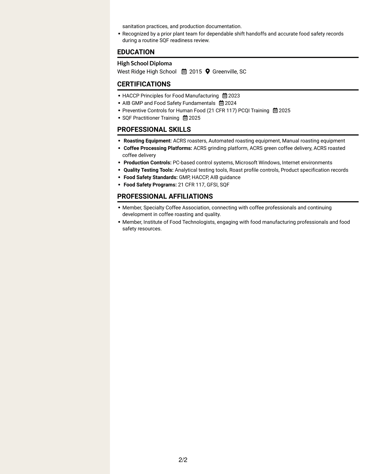 Resume example — page 2