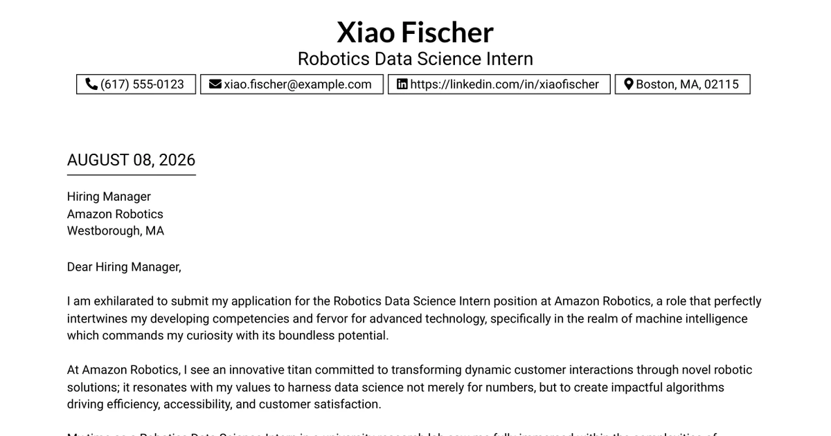 30+ Robotics Data Science Intern Cover Letter Templates with Example 2026