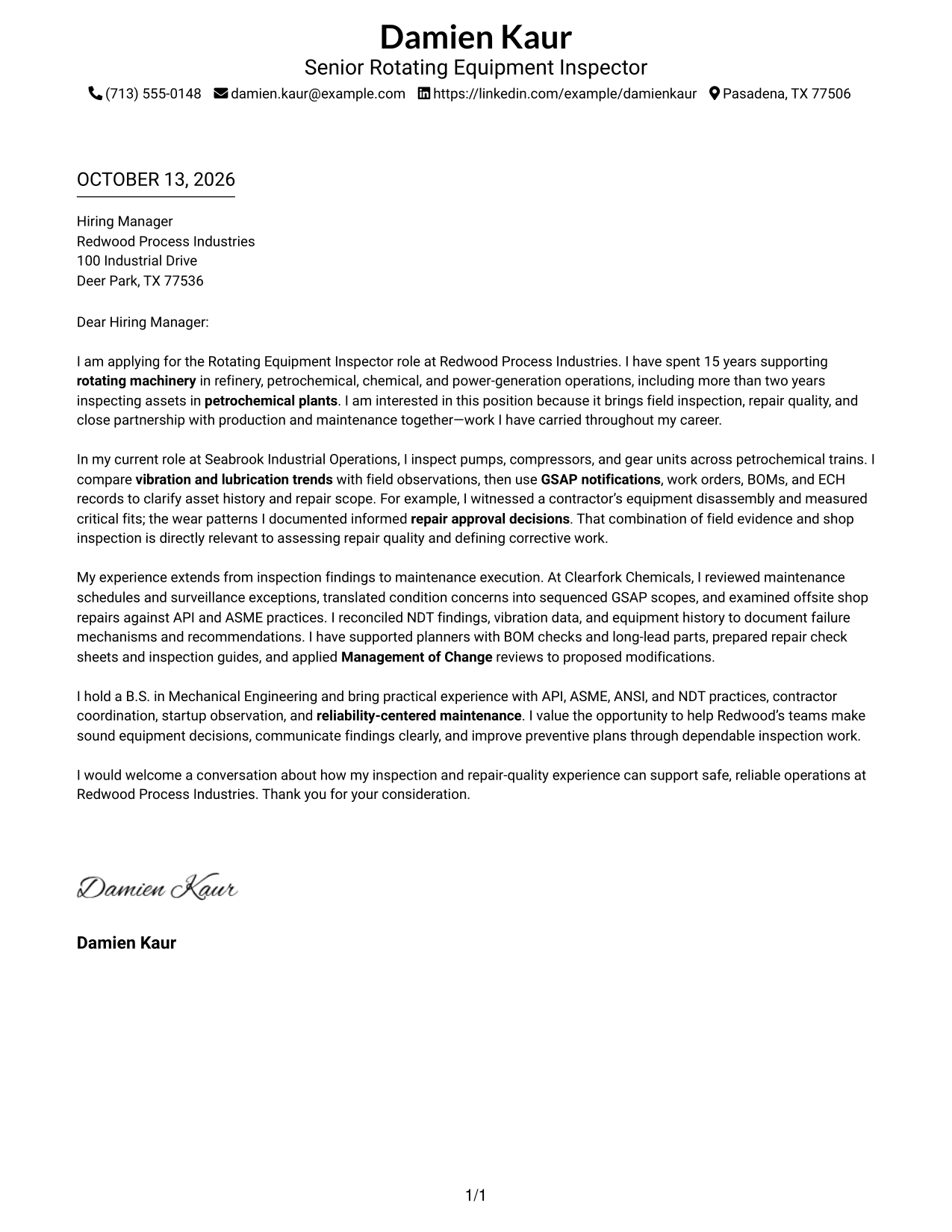 Cover Letter Example Page 1