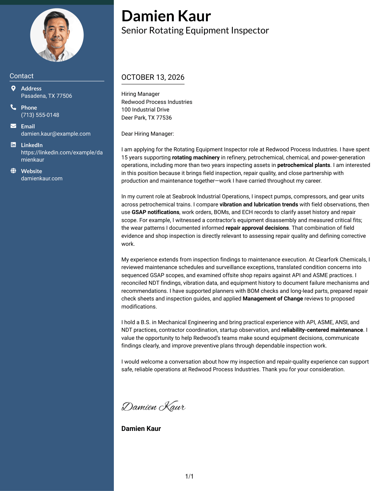 Cover Letter Example Page 1