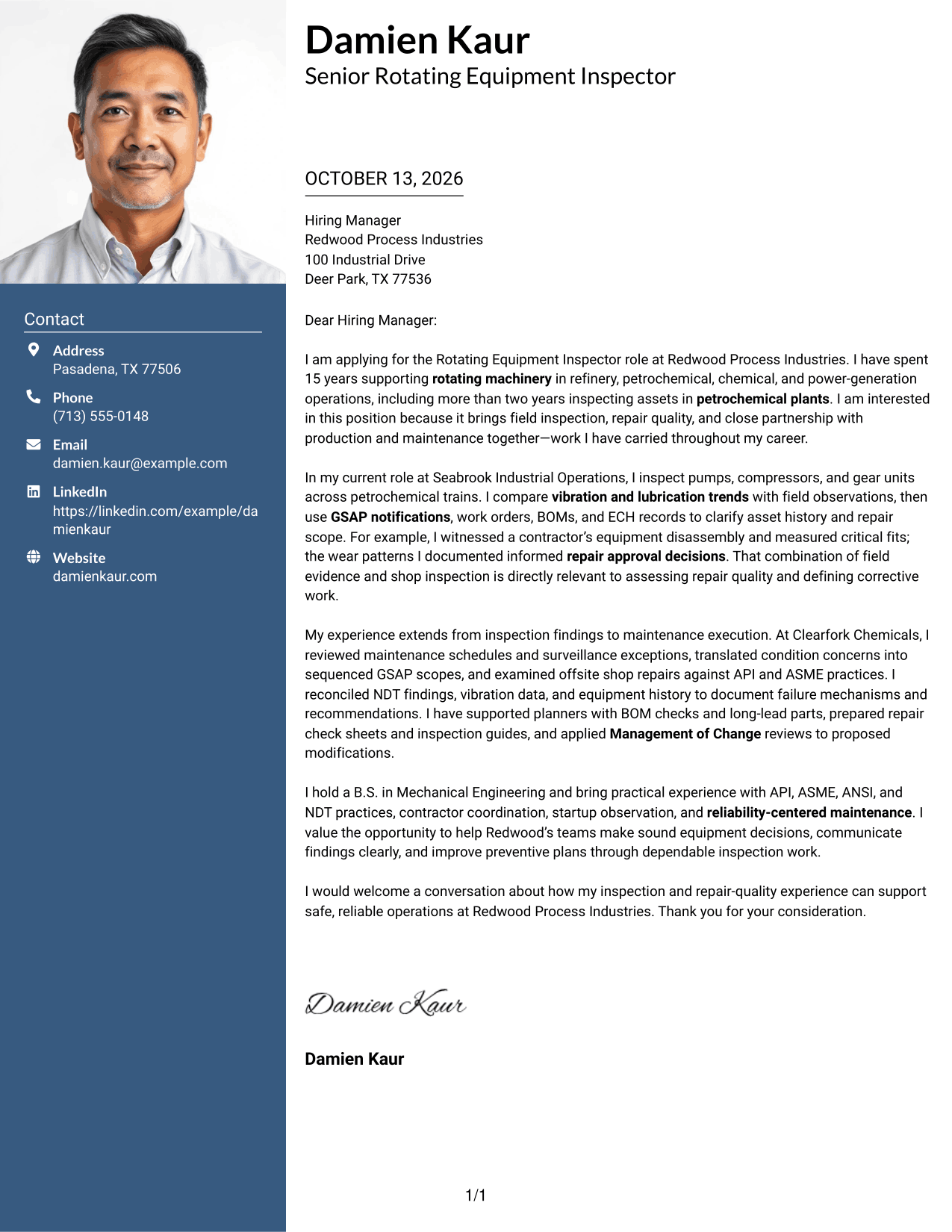 Cover Letter Example Page 1