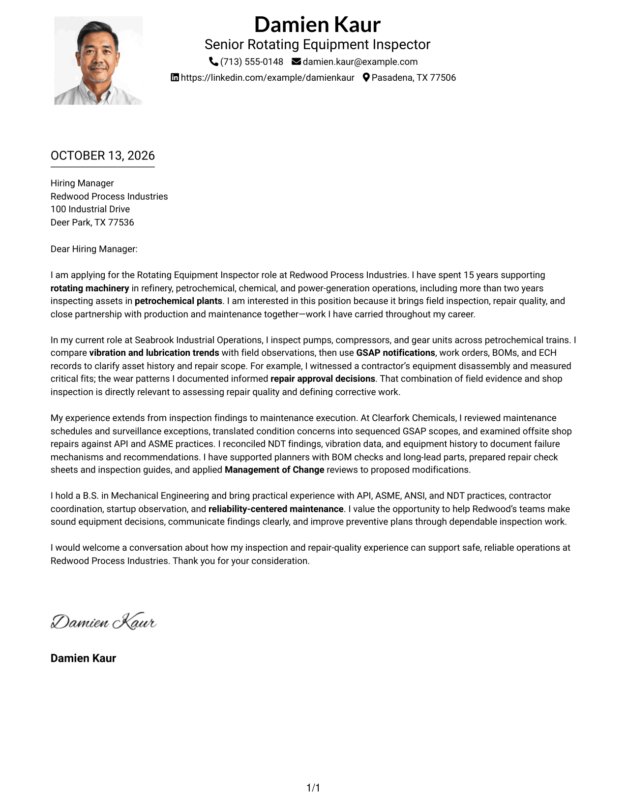 Cover Letter Example Page 1