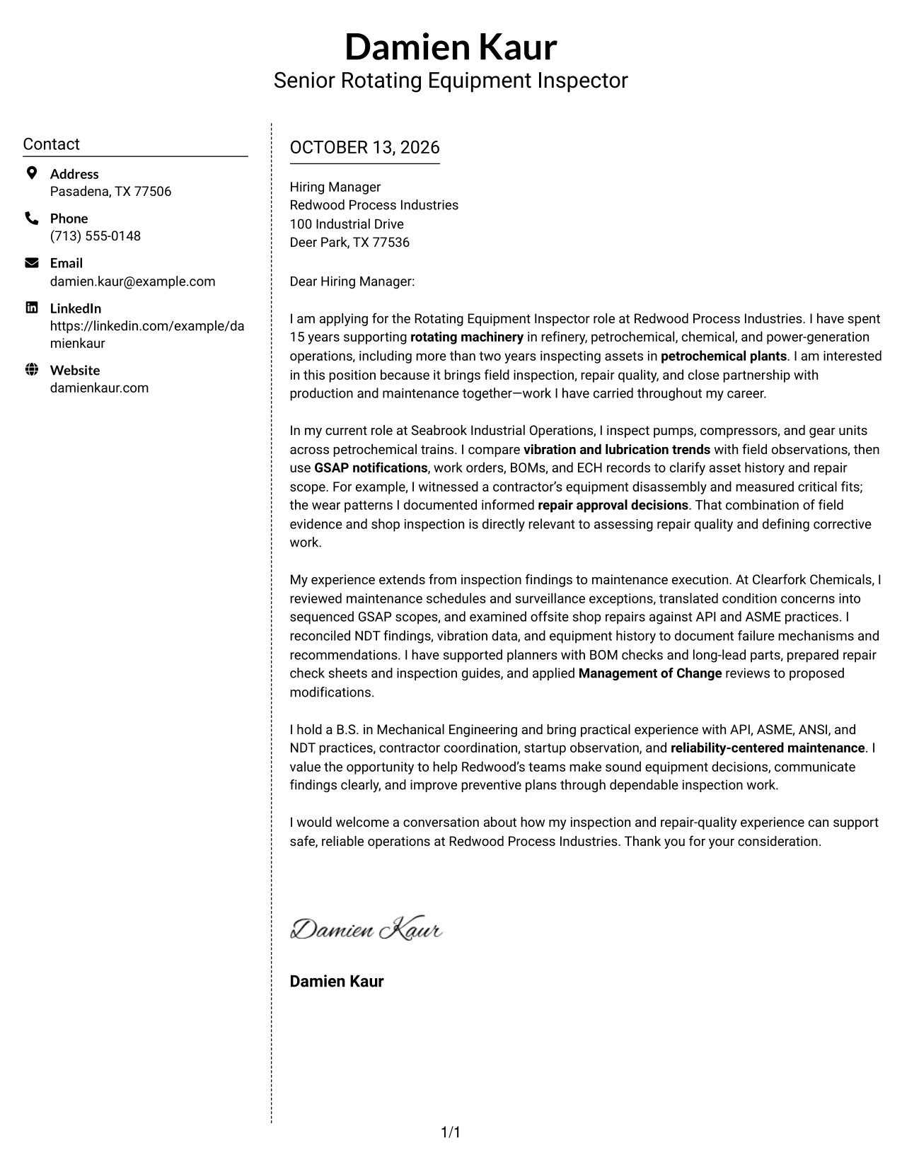 Cover Letter Example Page 1