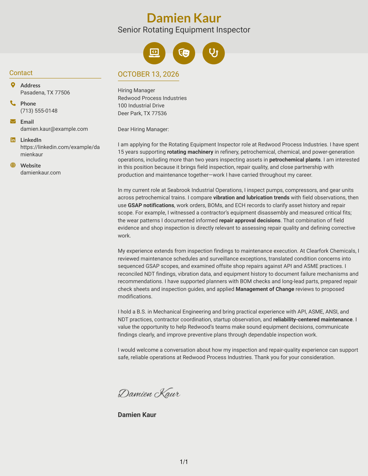Cover Letter Example Page 1