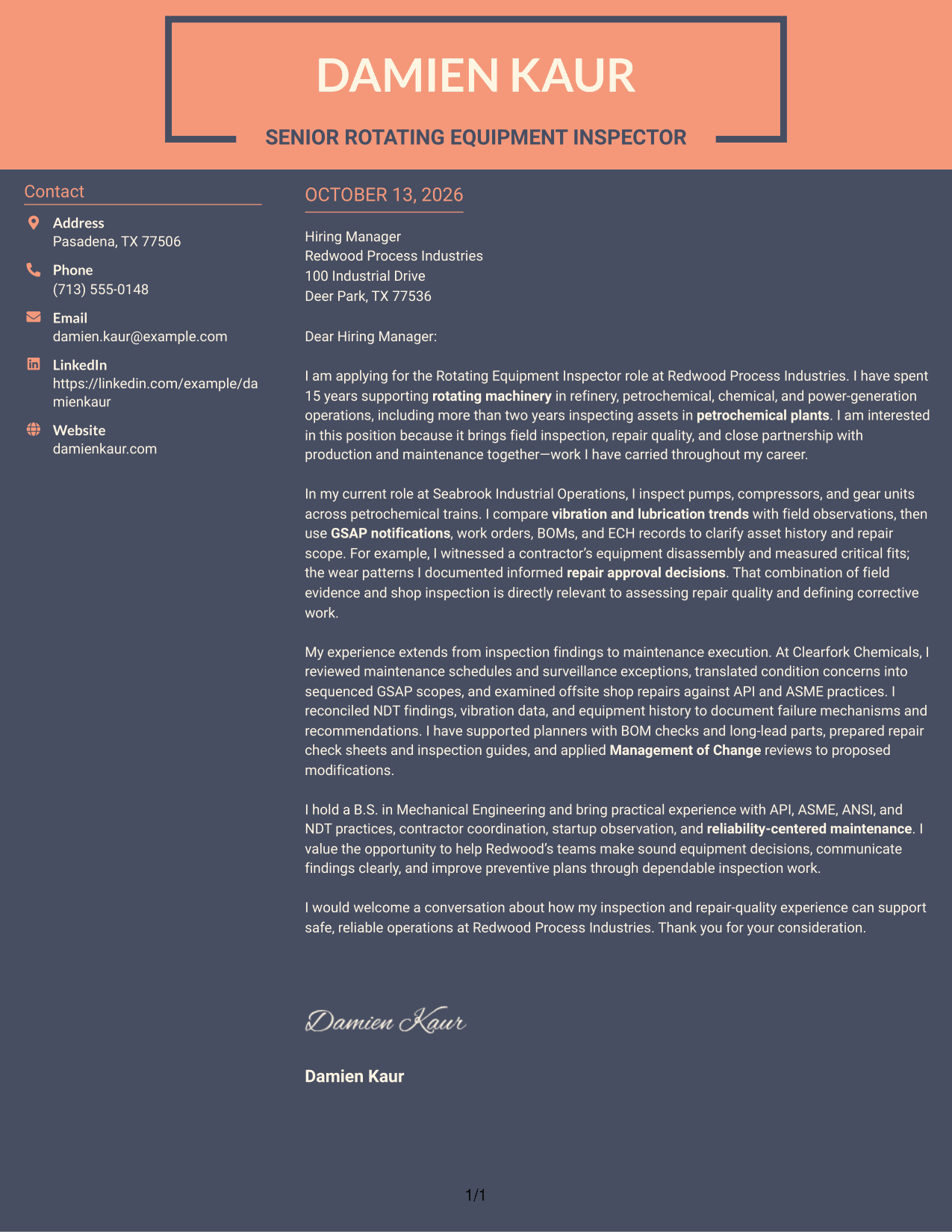 Cover Letter Example Page 1