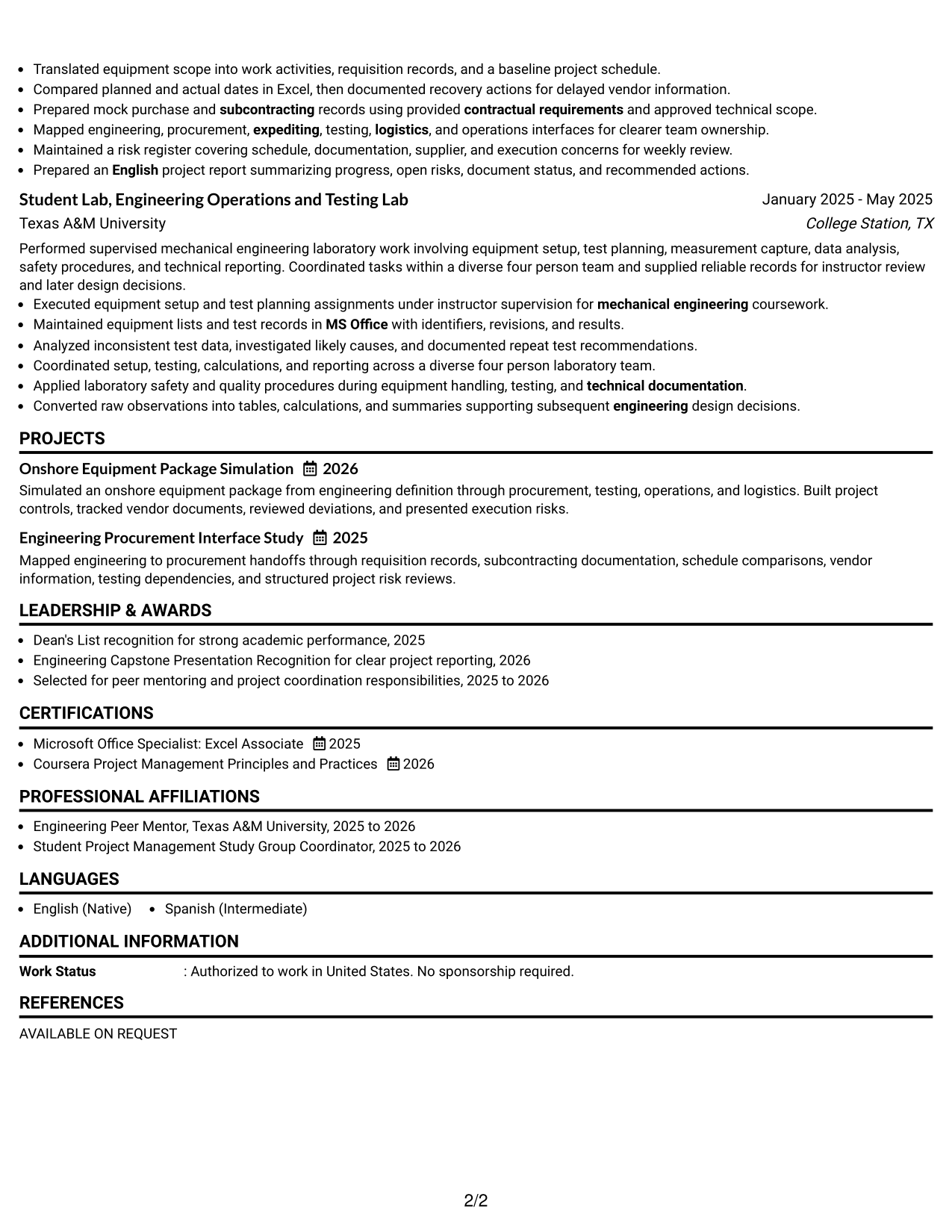 Resume Example Page 2