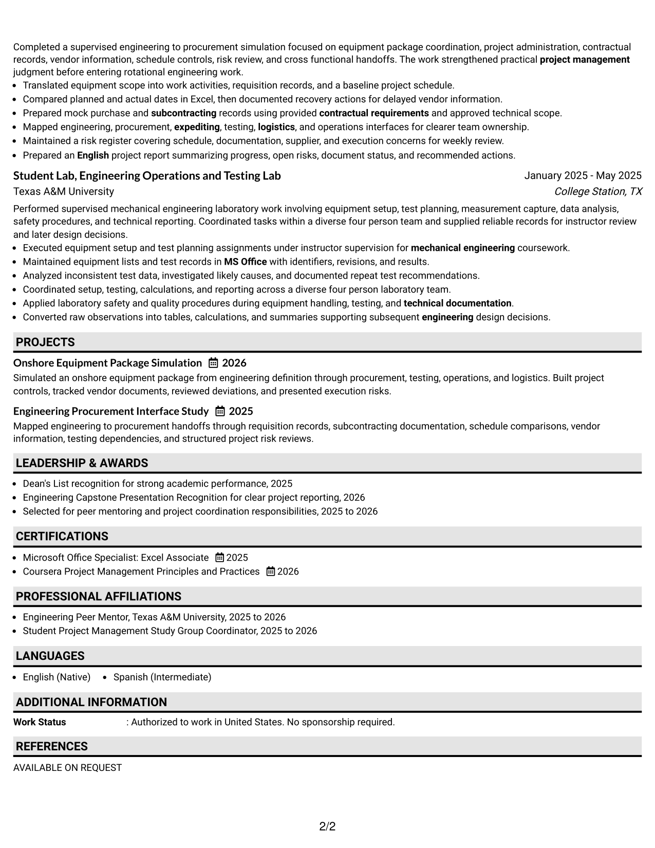Resume Example Page 2