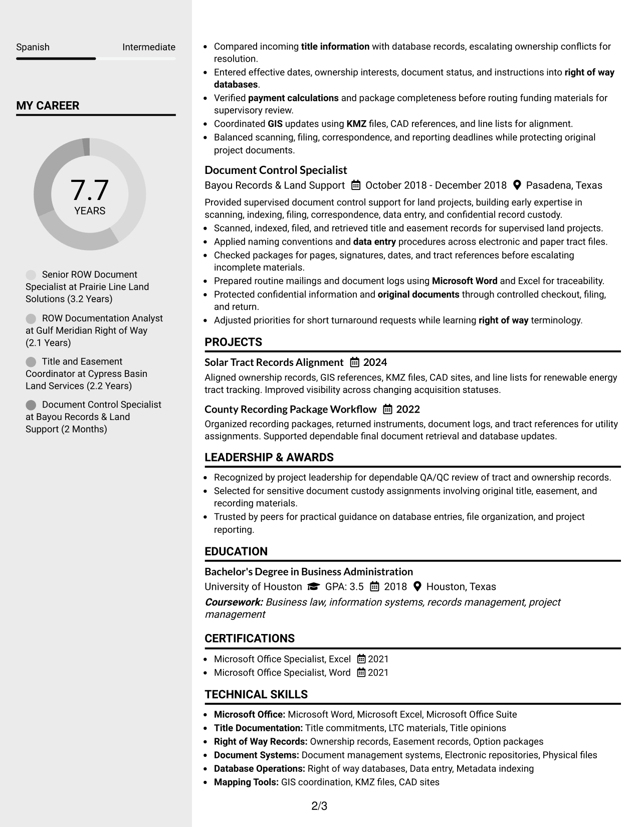 Resume Example Page 2