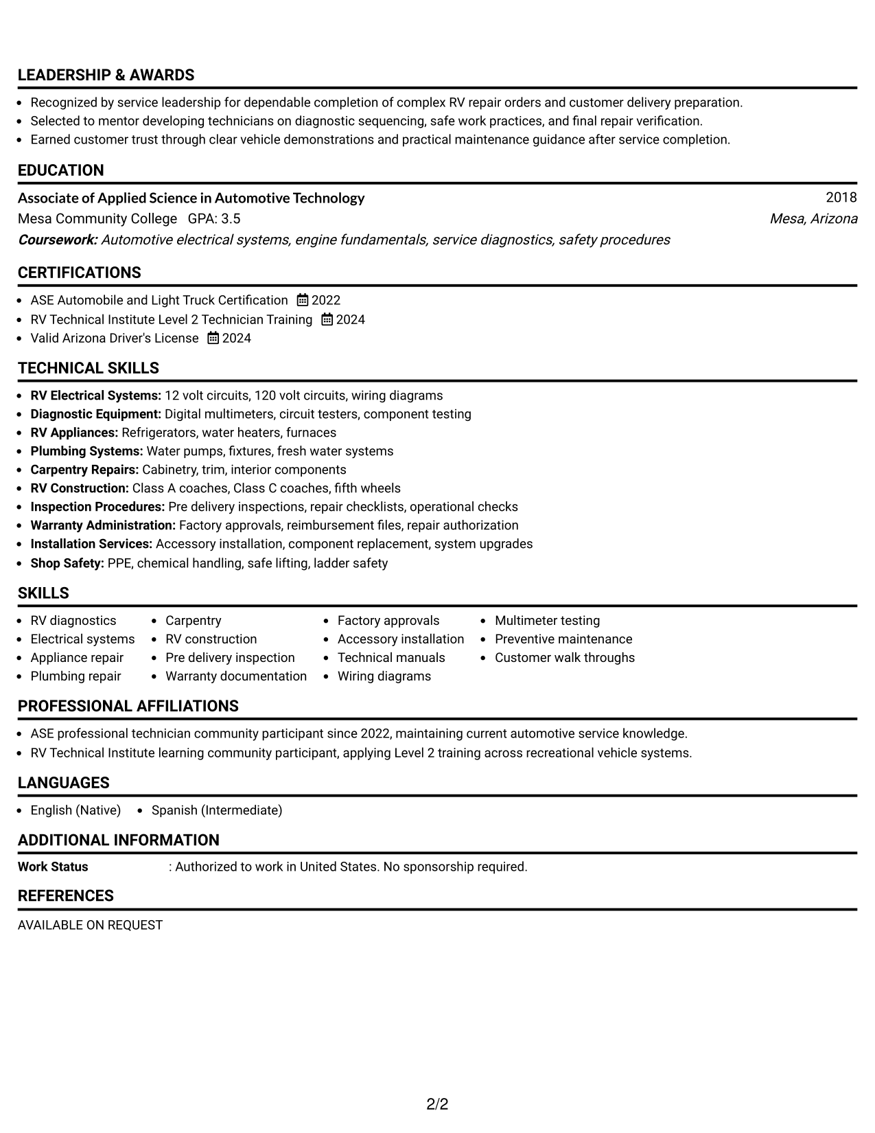 Resume Example Page 2