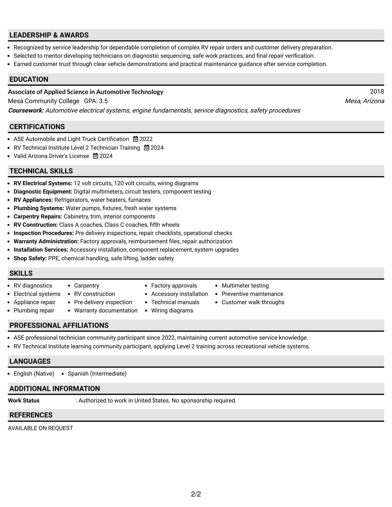 Resume Example Page 2