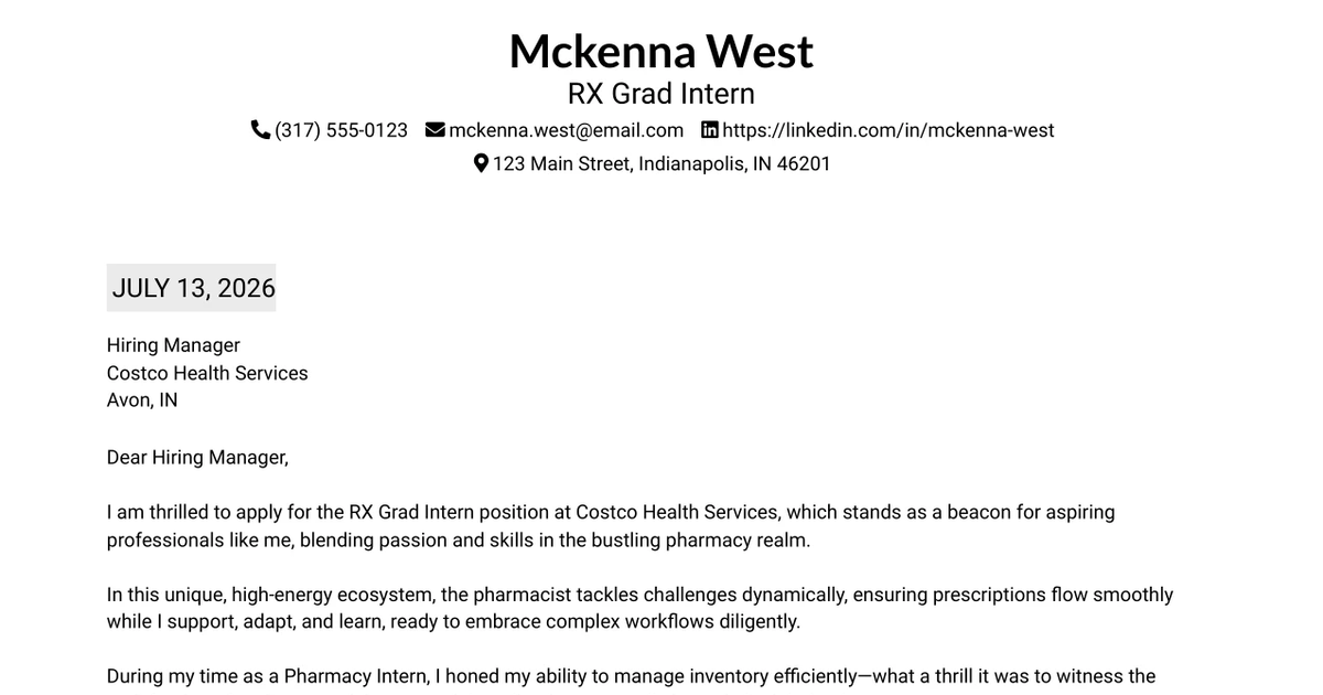 30+ RX Grad Intern Cover Letter Templates with Example 2026