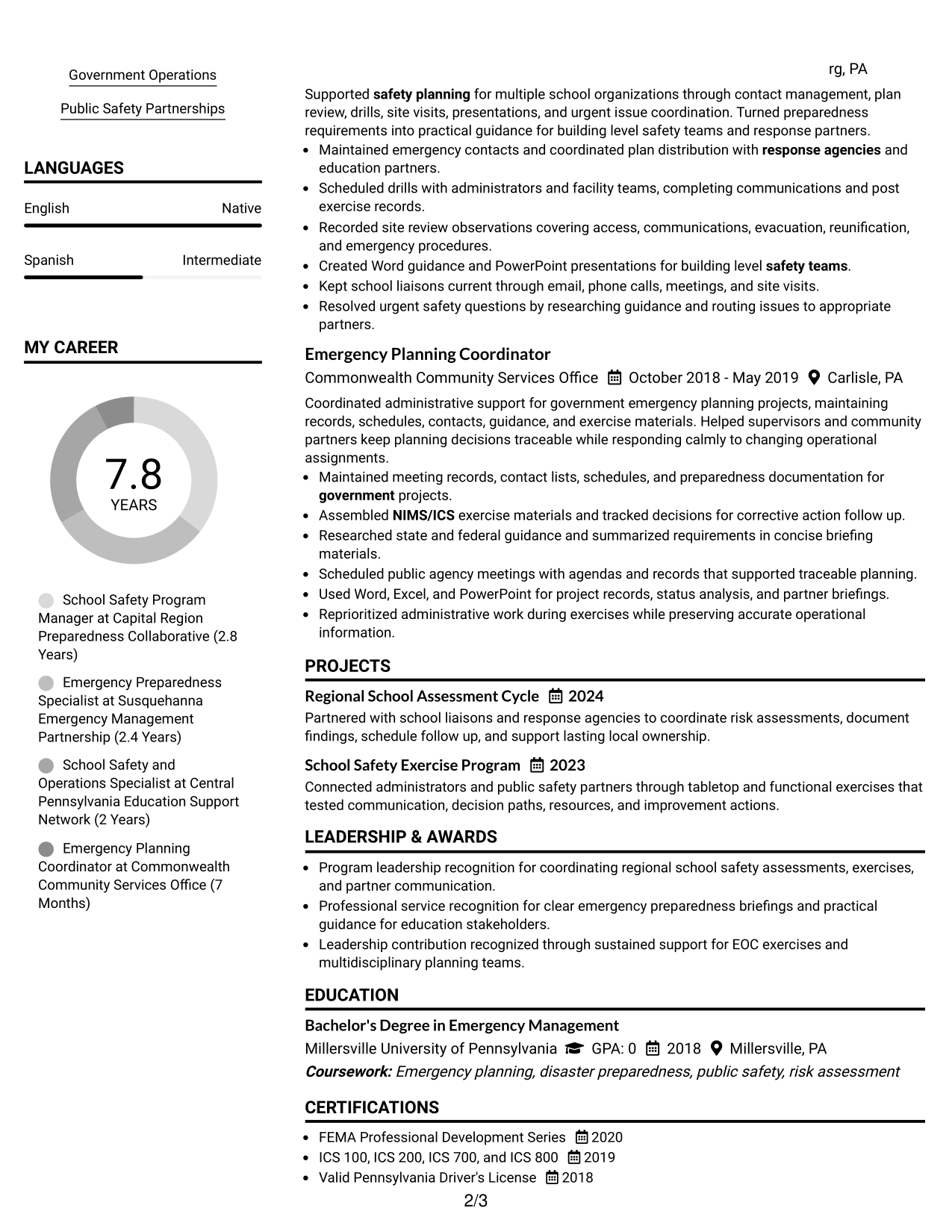 Resume Example Page 2