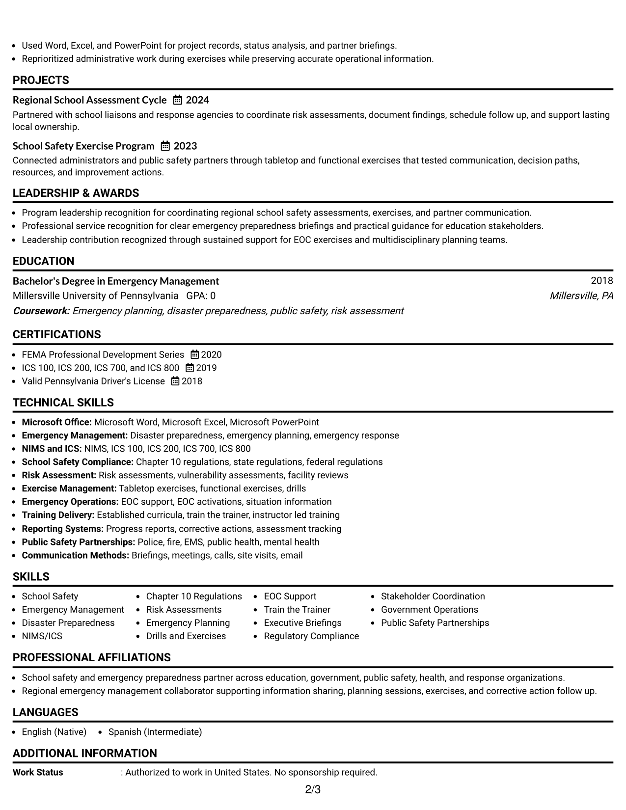 Resume Example Page 2