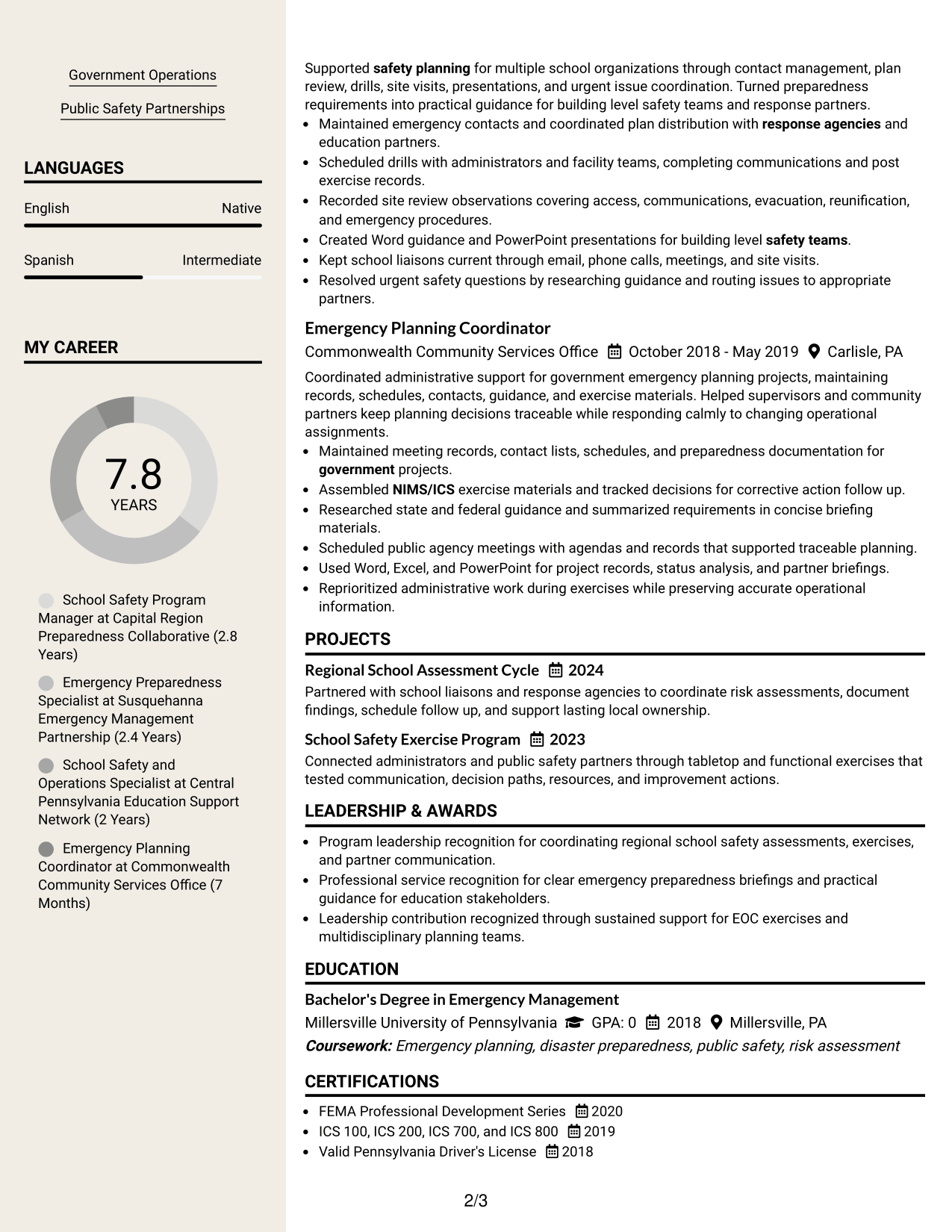 Resume Example Page 2