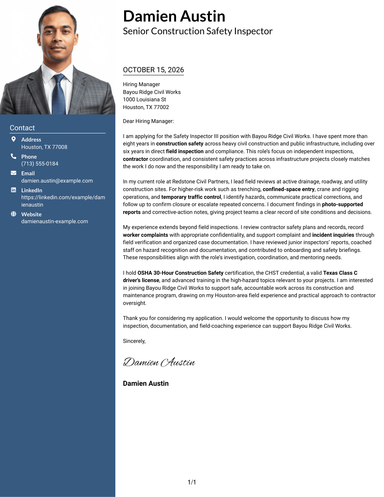 Cover letter example — page 1