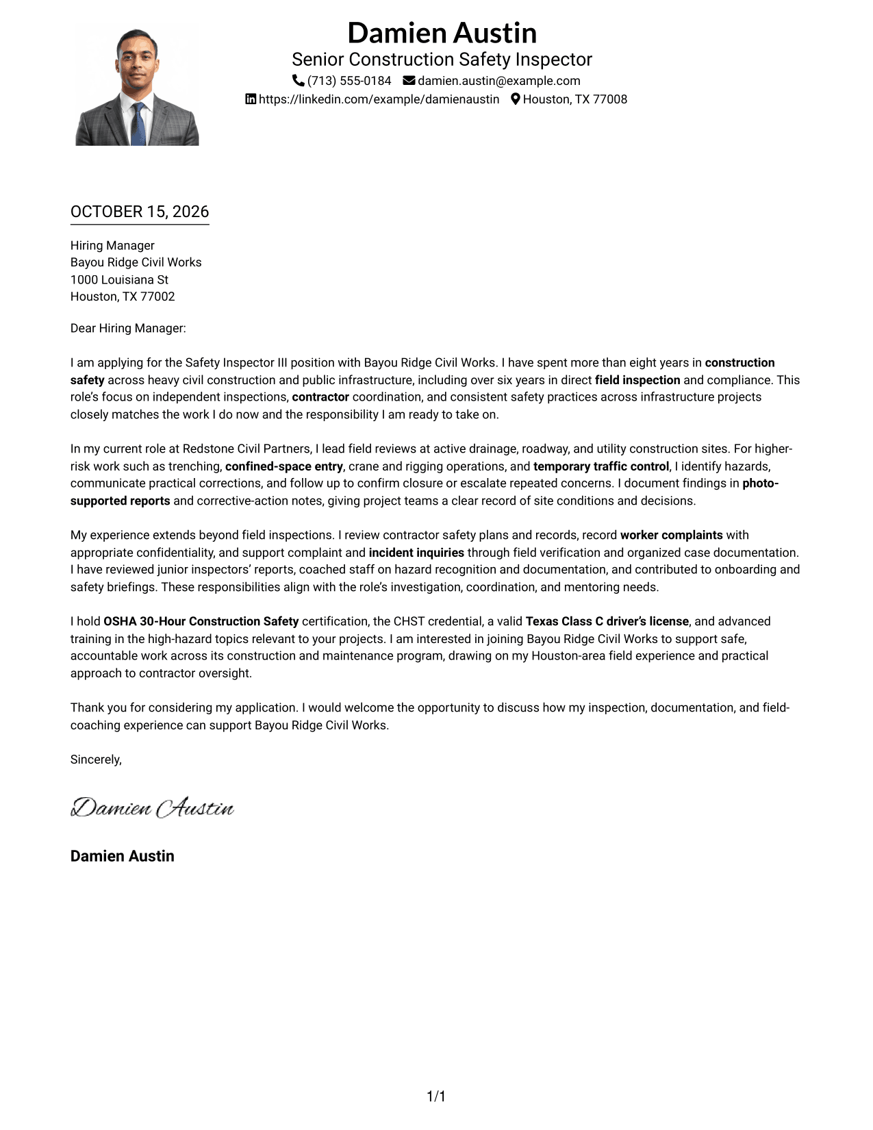 Cover letter example — page 1