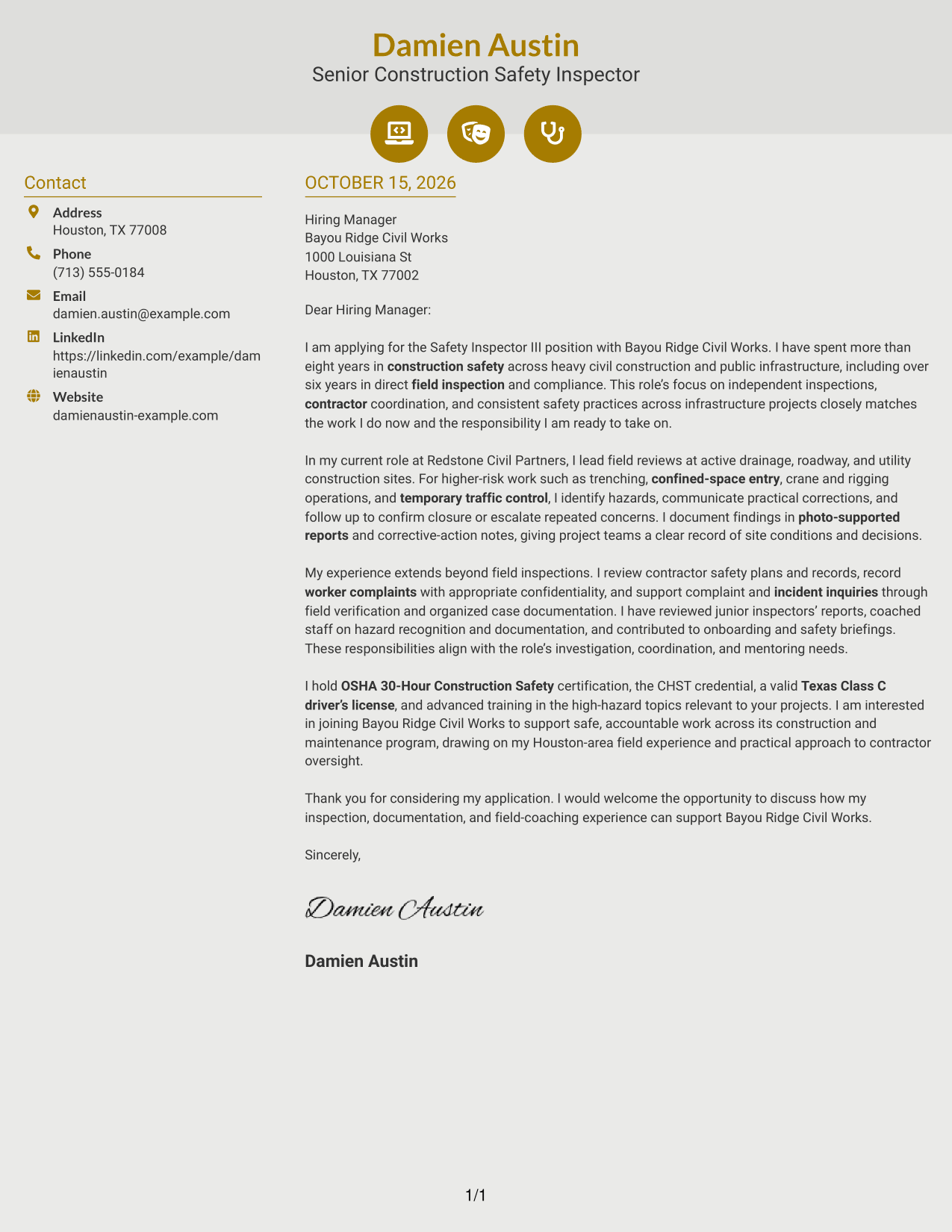 Cover letter example — page 1