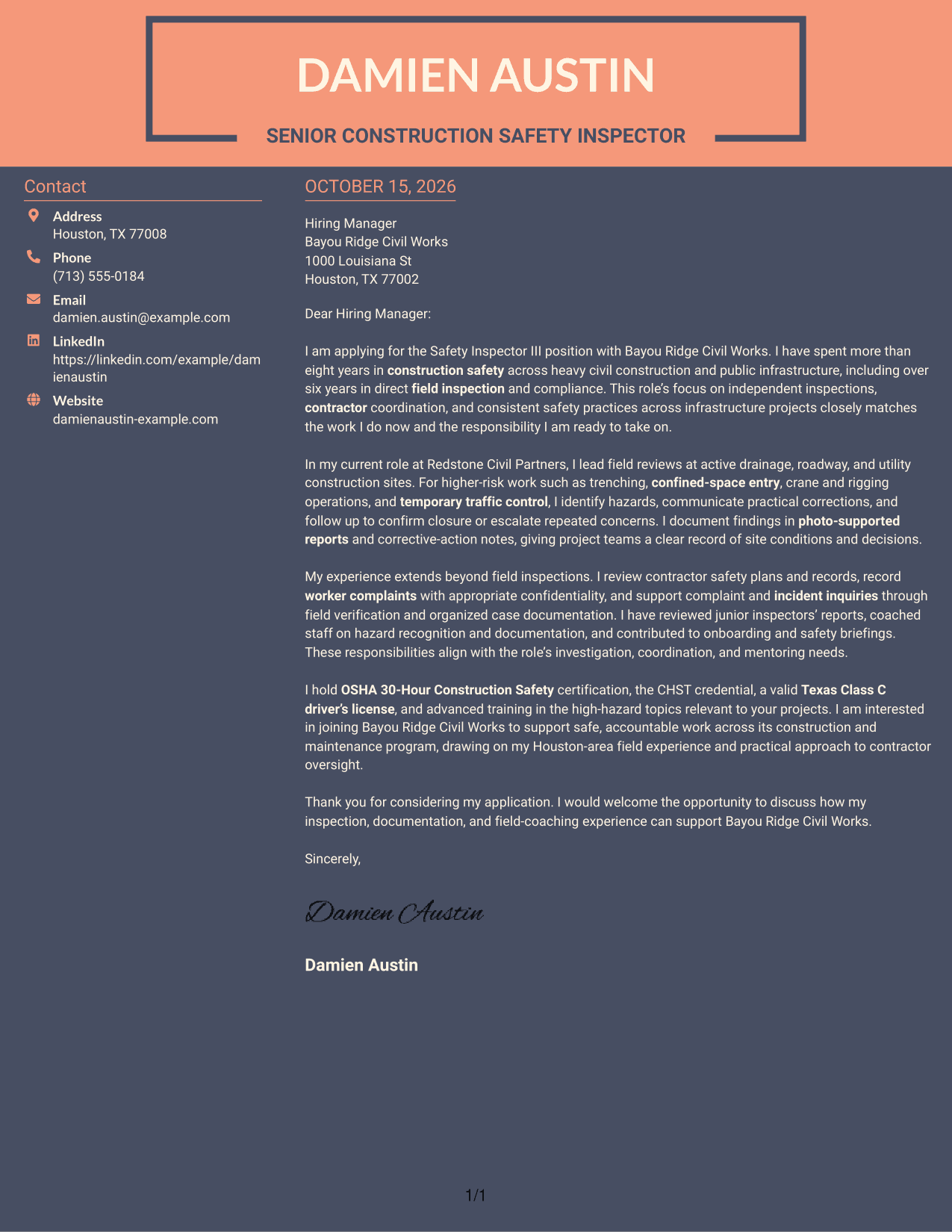 Cover letter example — page 1