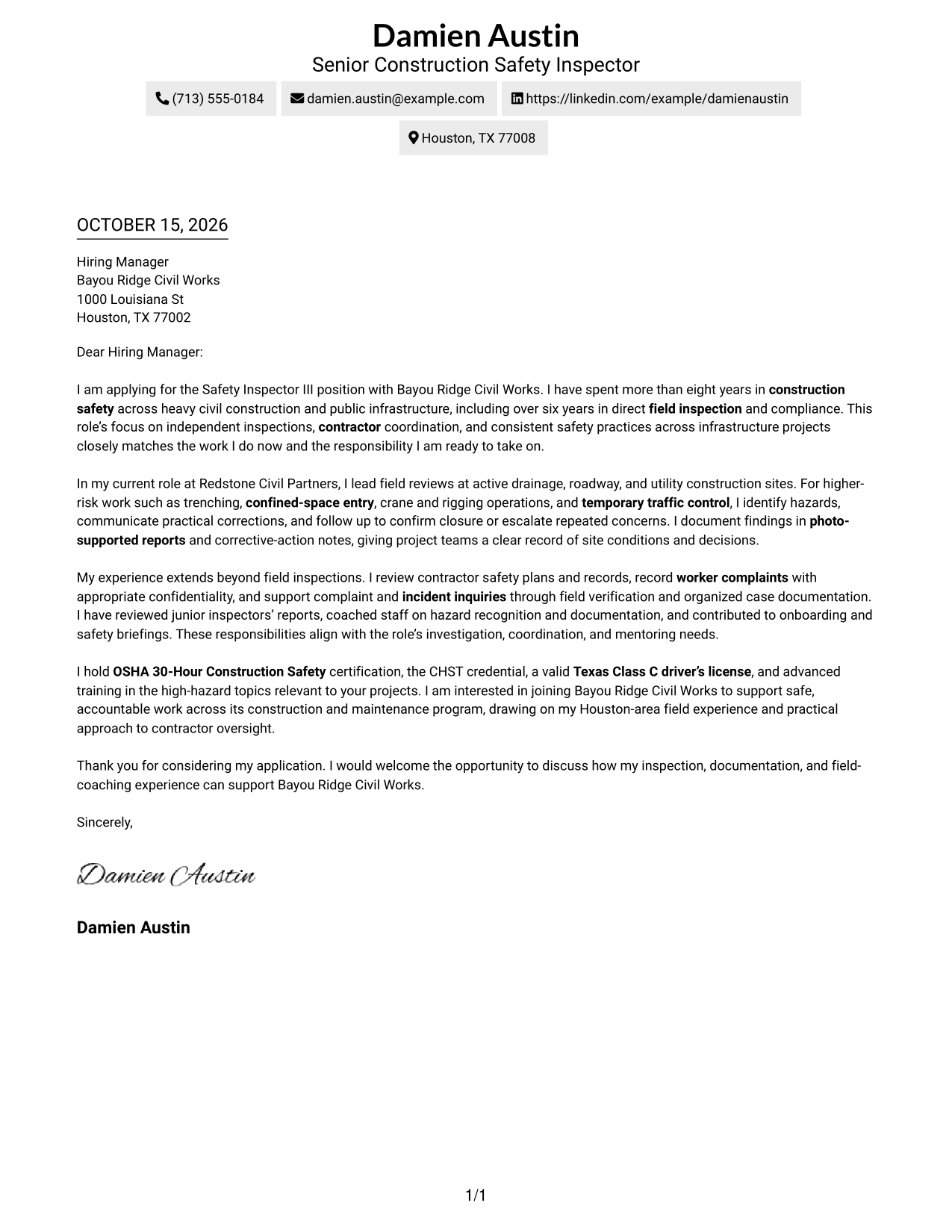 Cover letter example — page 1