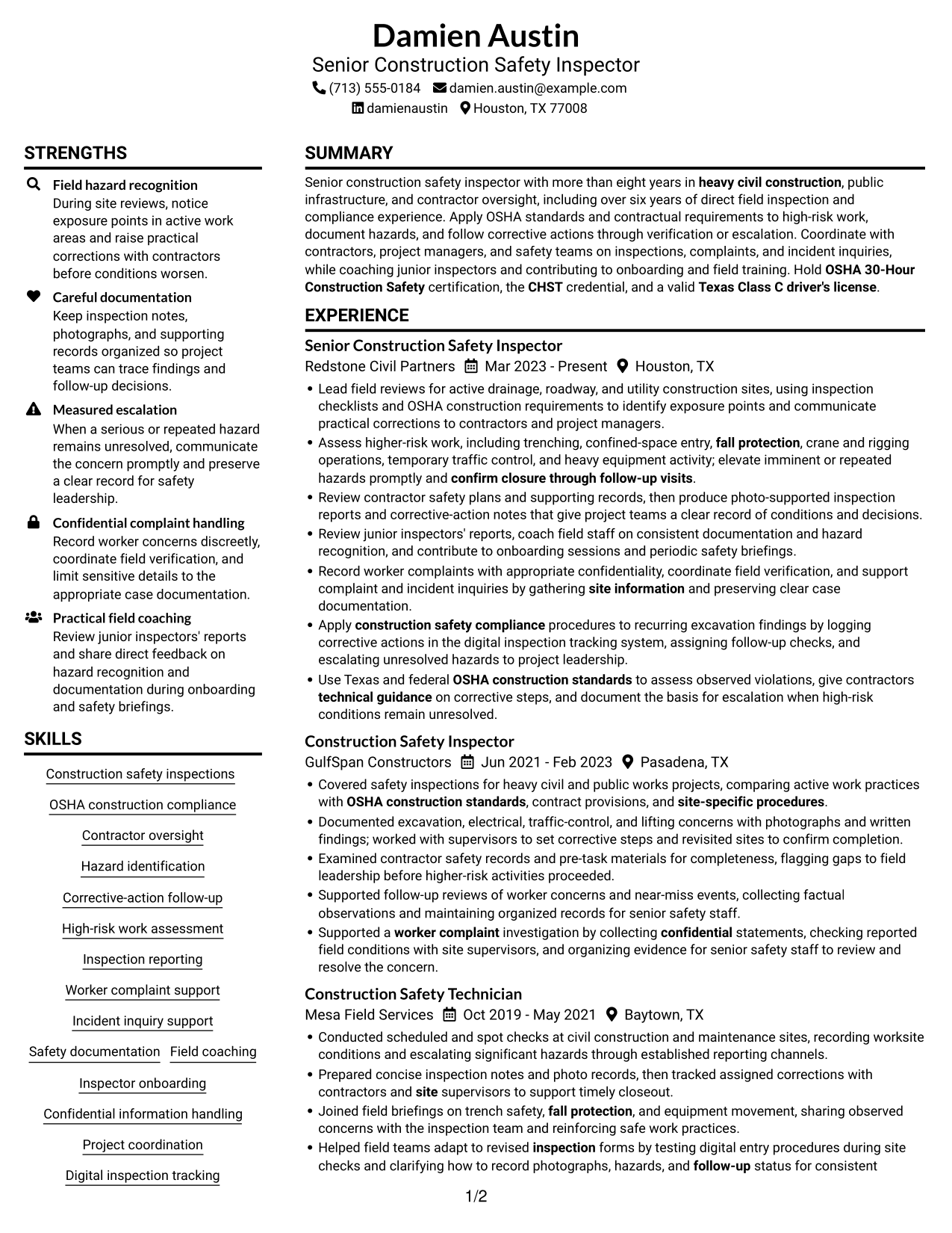 Resume example — page 1