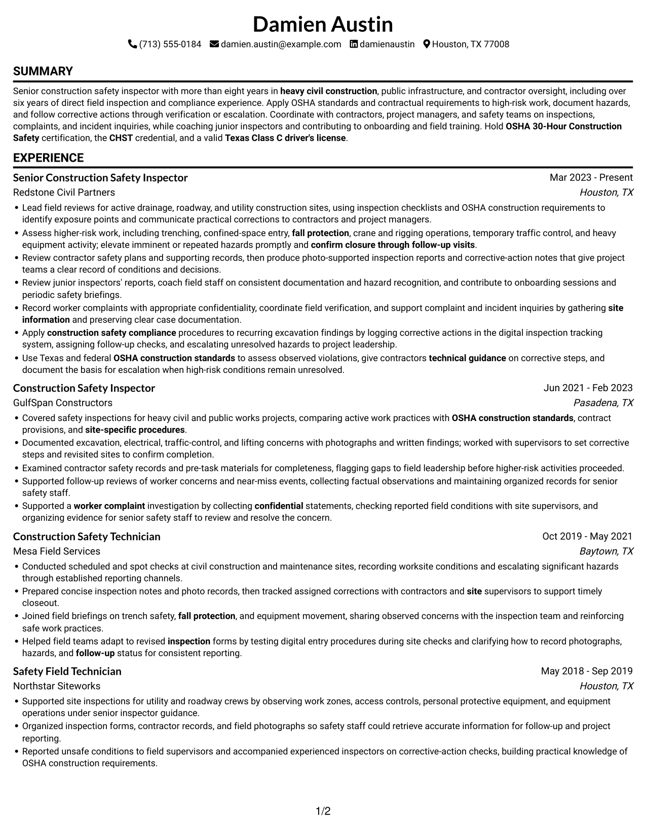 Resume example — page 1