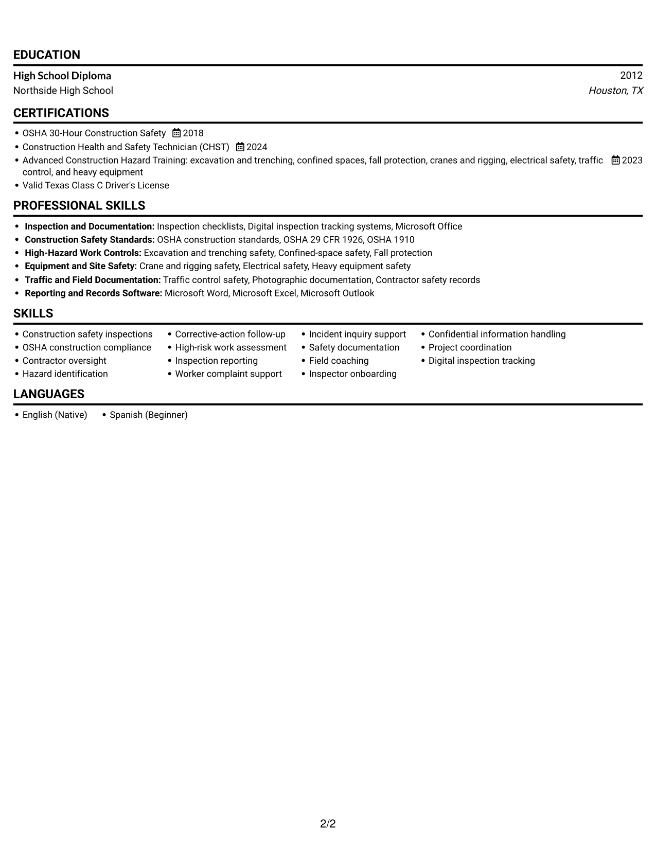 Resume example — page 2