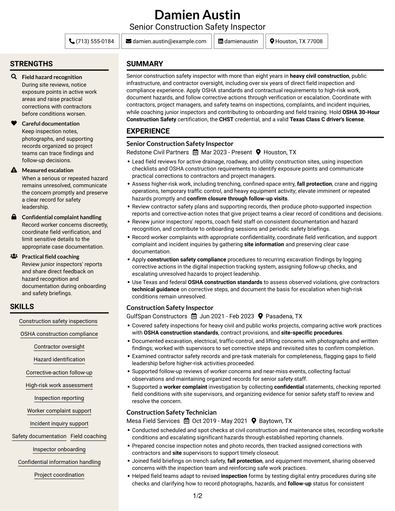 Resume example — page 1