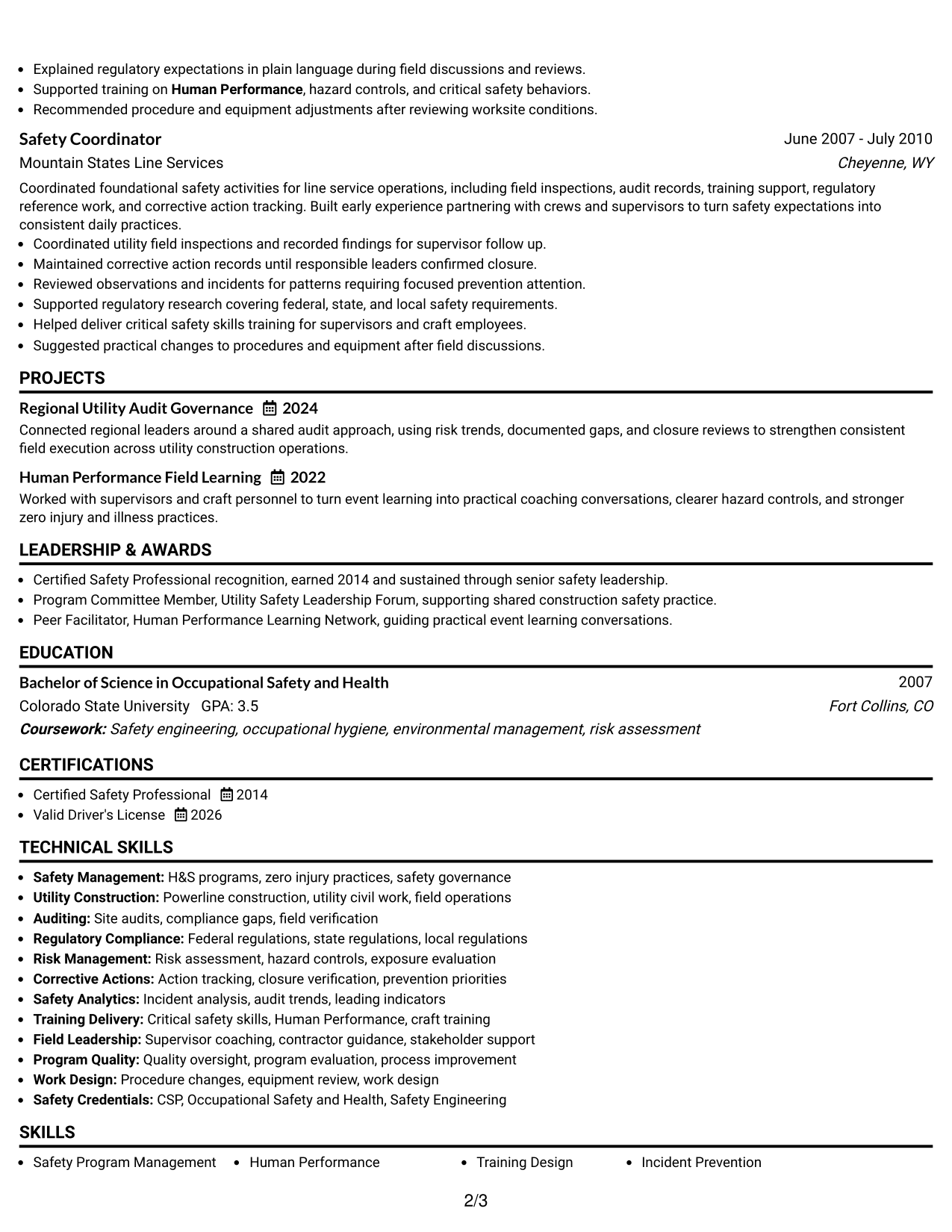 Resume Example Page 2