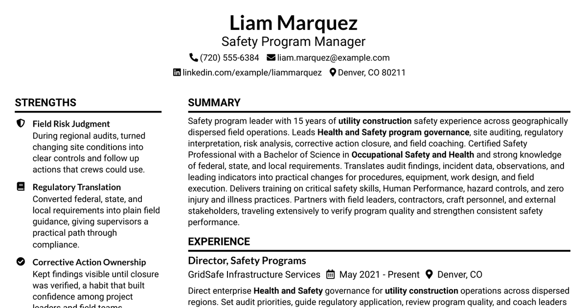 7 Safety Program Manager Resume Templates with Example